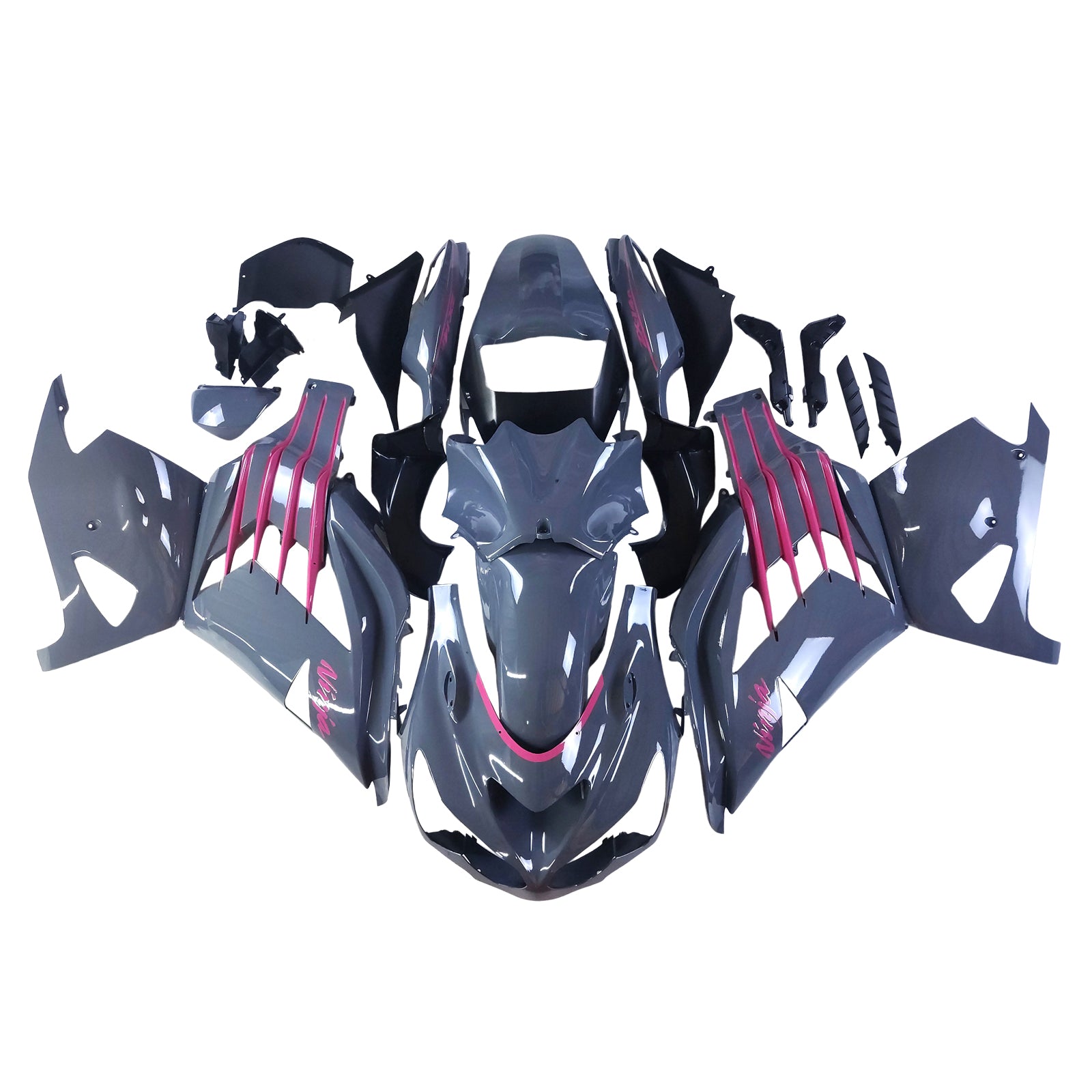 Amotopart 2012-2025 Kawasaki ZX14R ZZR1400 Gray Black & Pink Fairing Kit