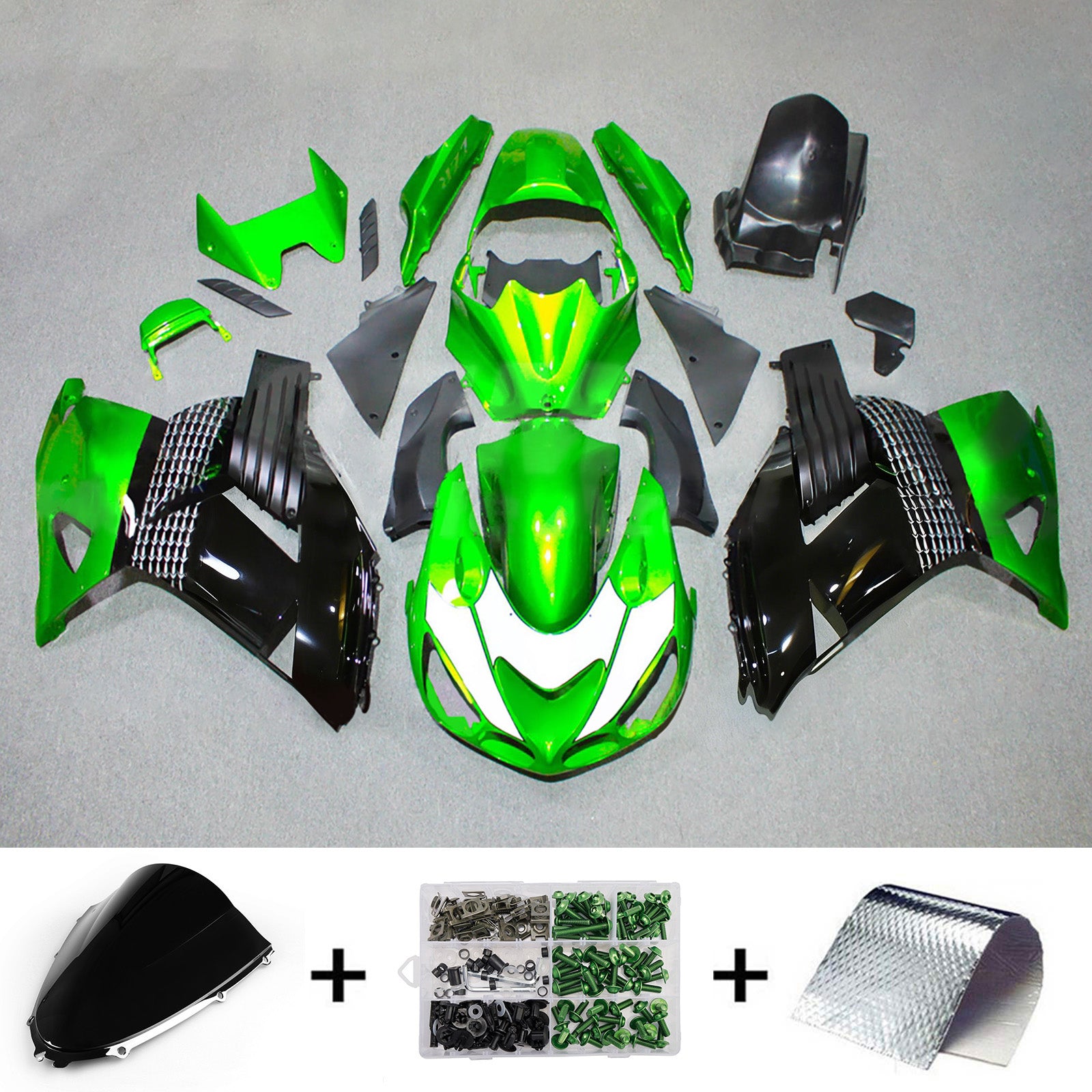 Amotopart 2012-2026 Kawasaki ZX14R ZZR1400 Green Black Fairing Kit