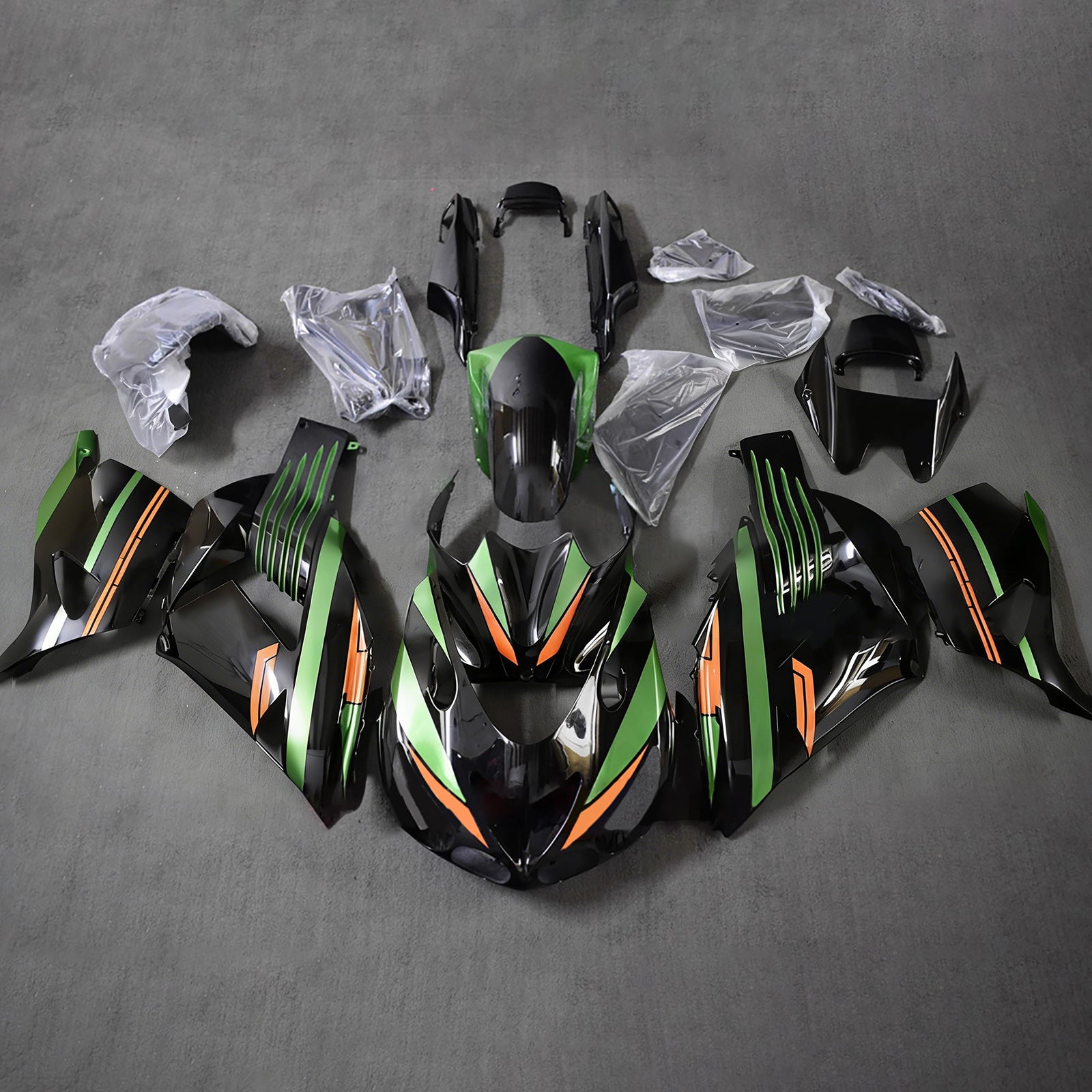 Amotopart 2012-2026 Kawasaki ZX14R ZZR1400 Sort Grøn Orange Fairing Kit