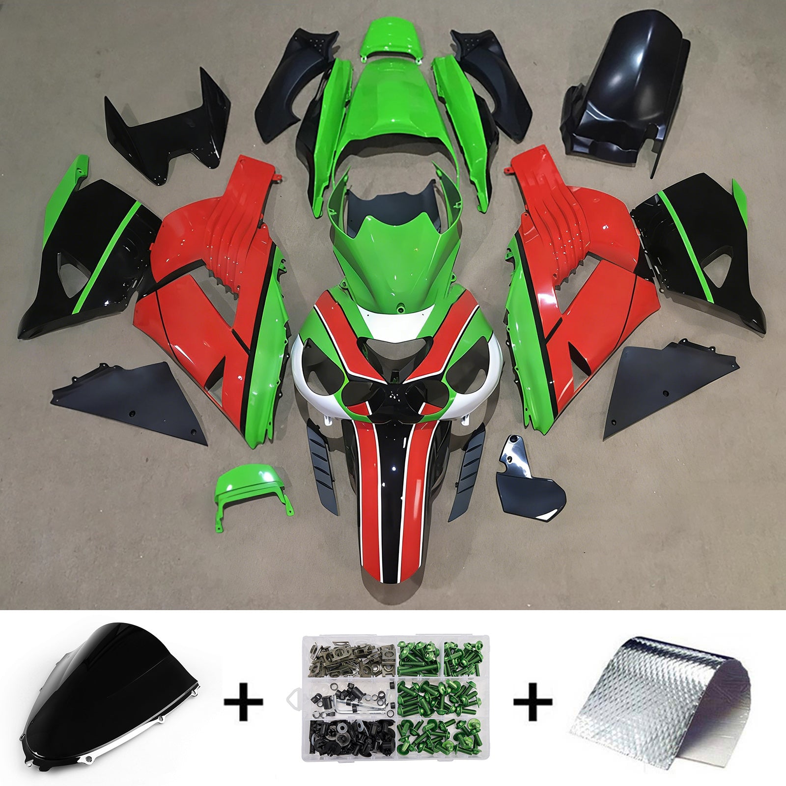 Amotopart 2012-2026 Kawasaki ZX14R ZZR1400 Grøn Rød Sort Fairing Kit