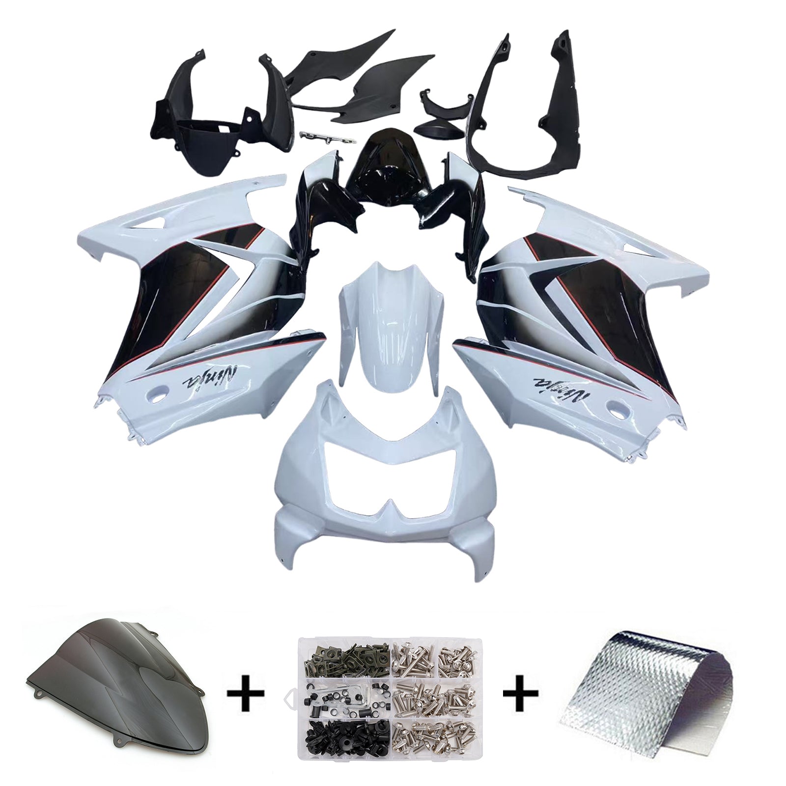 Amotopart 2008-2012 Kawasaki ZX250 Fairing White&Black Kit