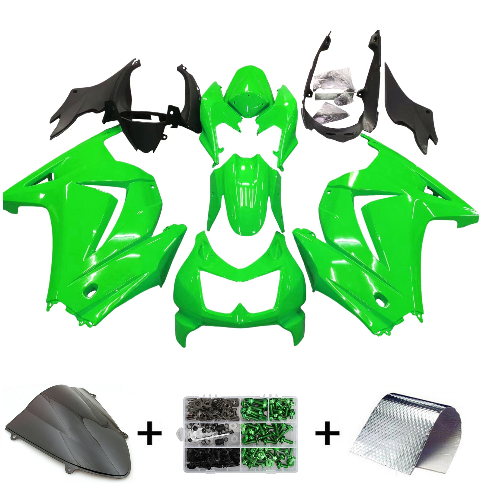 Amotopart 2008–2012 Kawasaki ZX250 Verkleidungs-Set in Grün