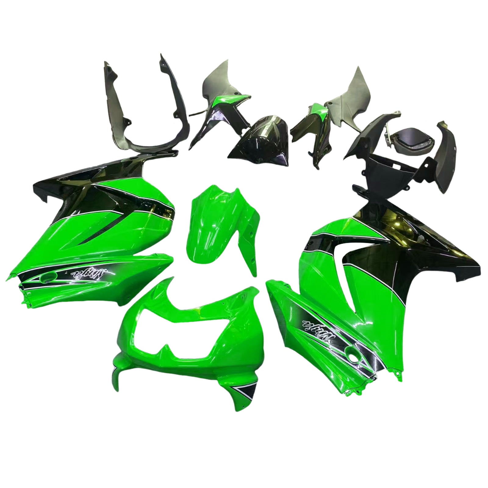 Amotopart 2008–2012 Kawasaki EX250 Ninja250R Schwarz Grün Verkleidungsset