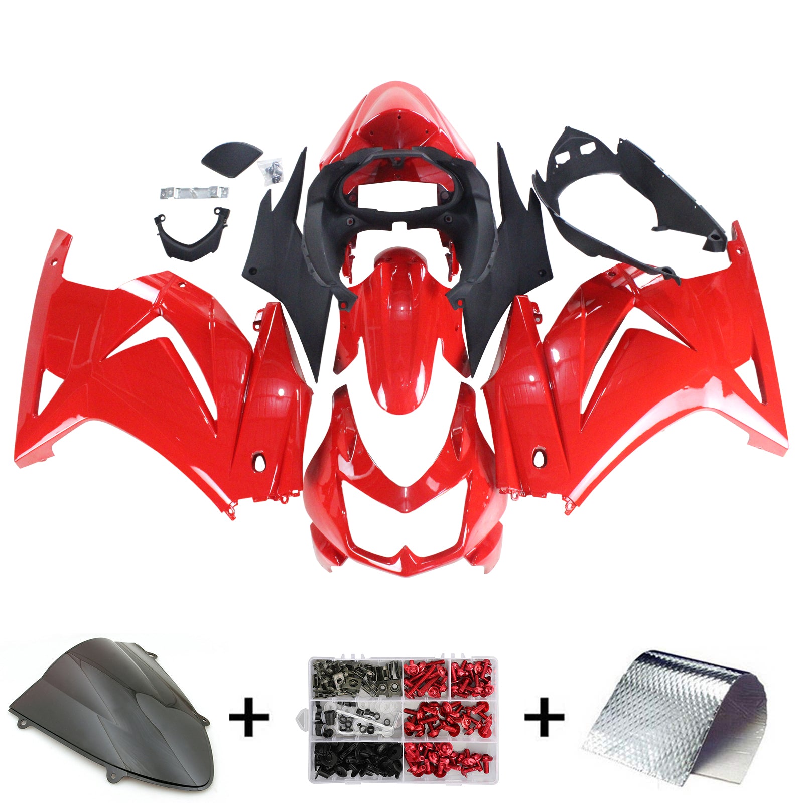 Amotopart 2008-2012 Kawasaki ZX250 Kit de carénage rouge et noir