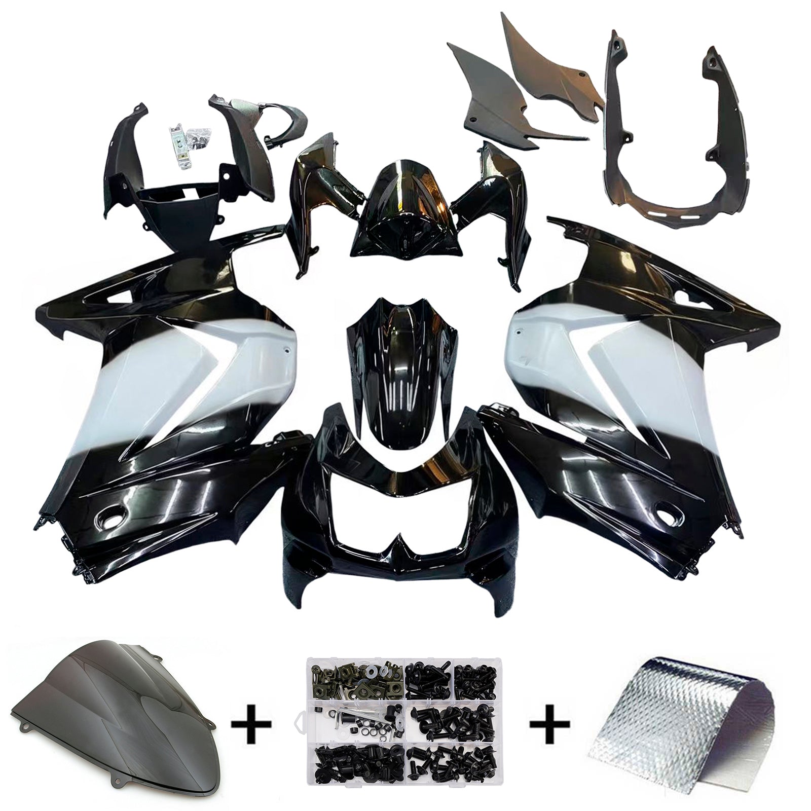 Amotopart Kawasaki EX250 Ninja250R 2008-2012 White&Black Style2 Fairing Kit