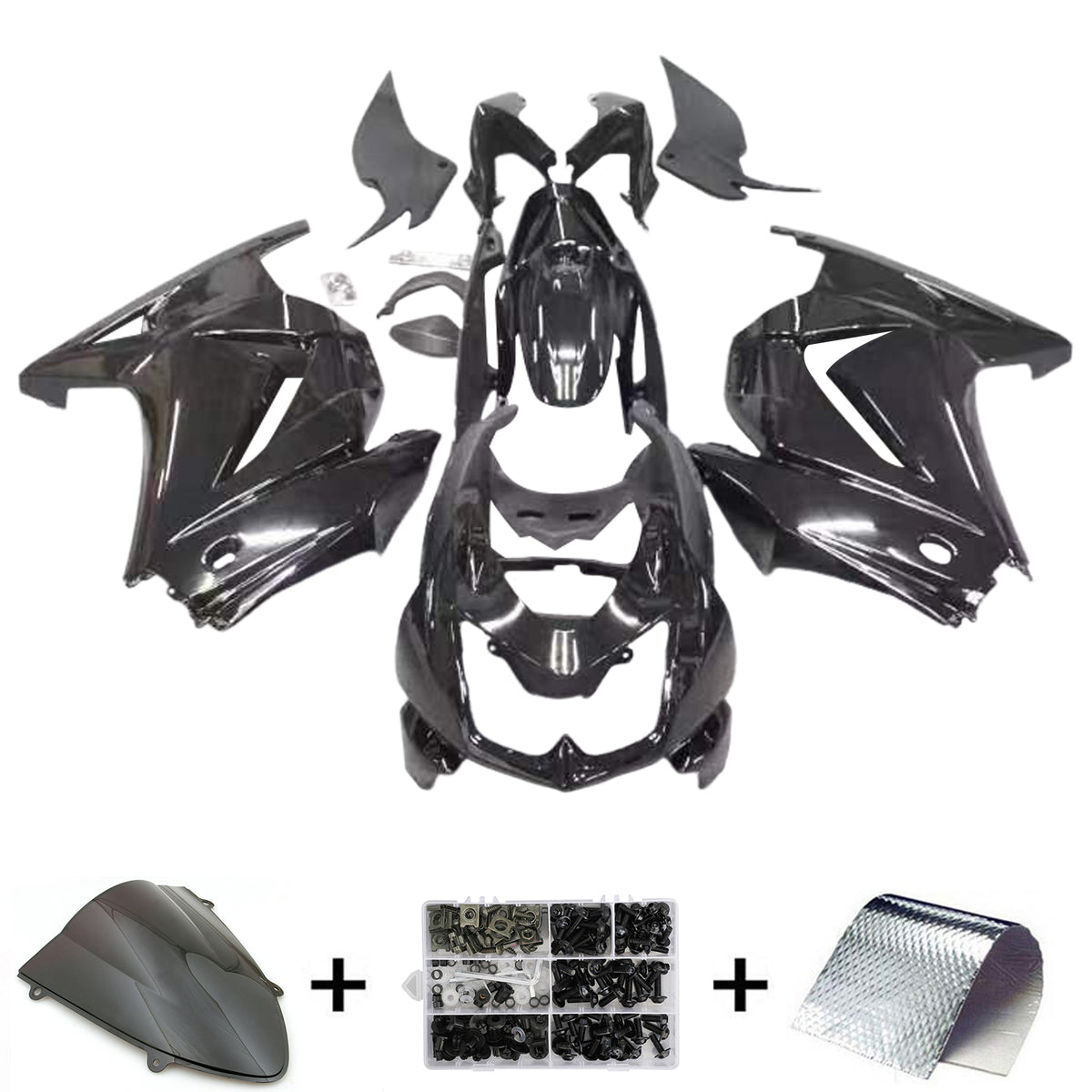 Amotopart Kit de carénage Kawasaki EX250 Ninja250R 2008-2012 Noir Style2