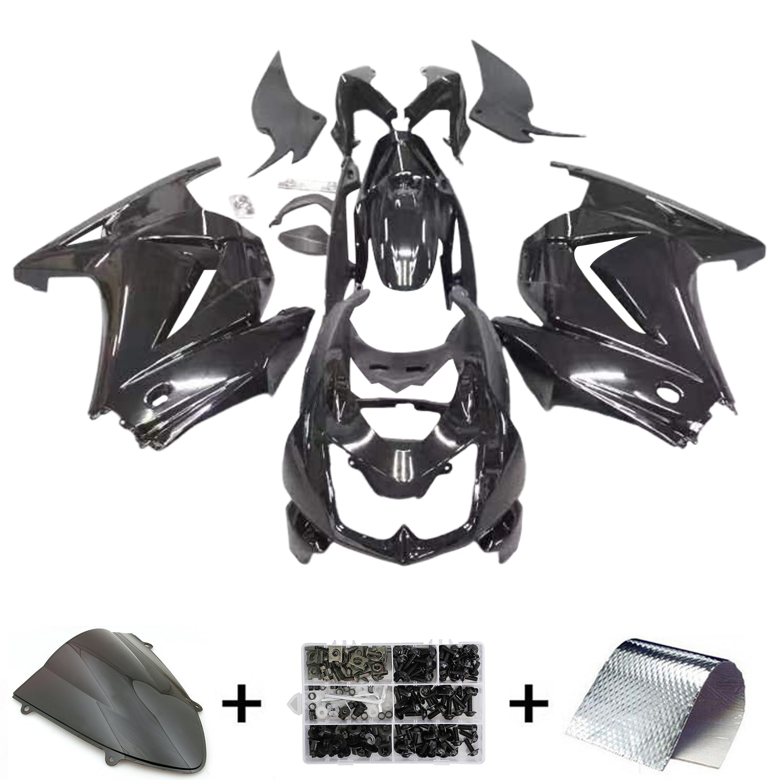 Amotopart Kawasaki EX250 Ninja250R 2008-2012 Black Style2 Fairing Kit