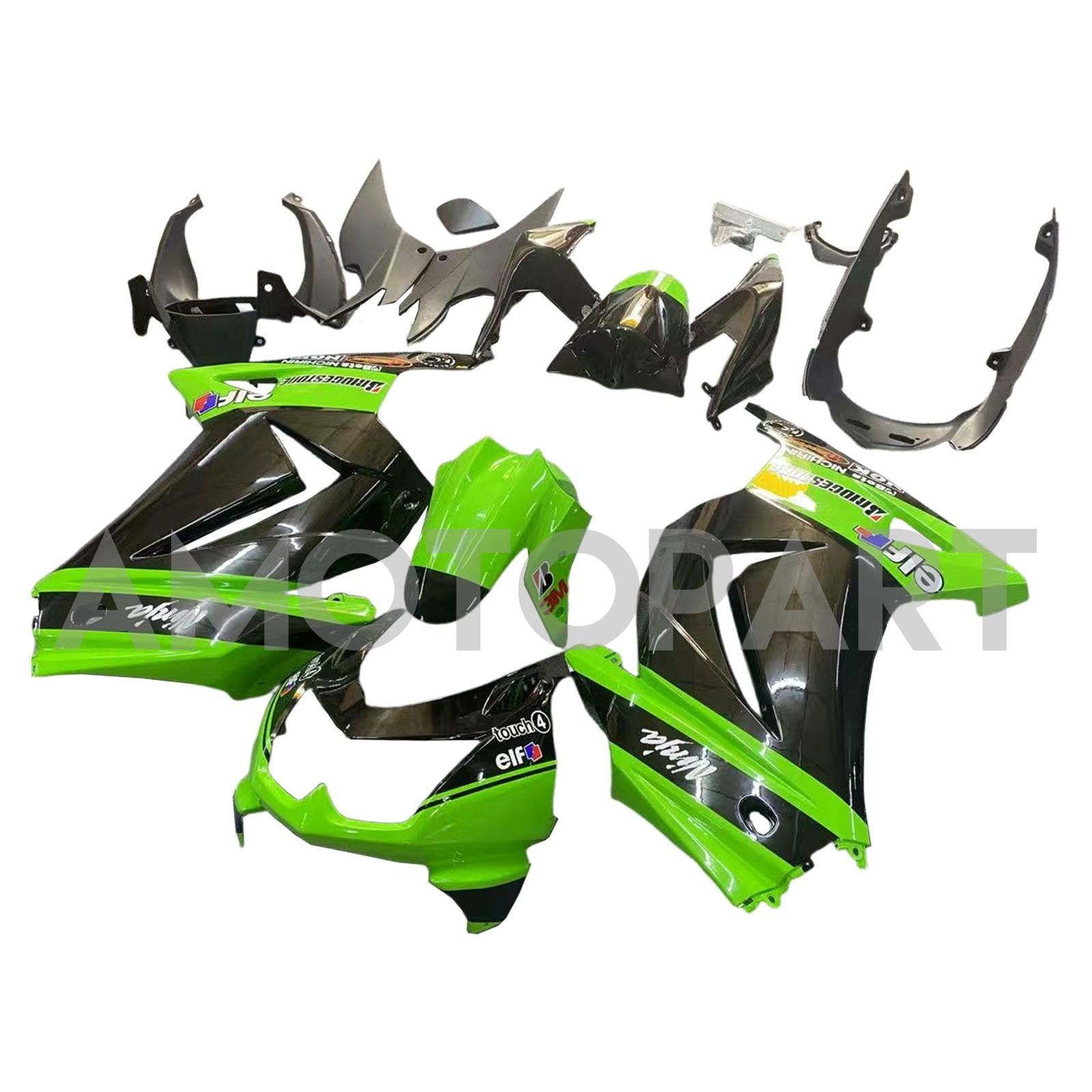 Amotopart Kawasaki EX250 Ninja250R 2008-2012 Green & Black Style2 Fairing Kit