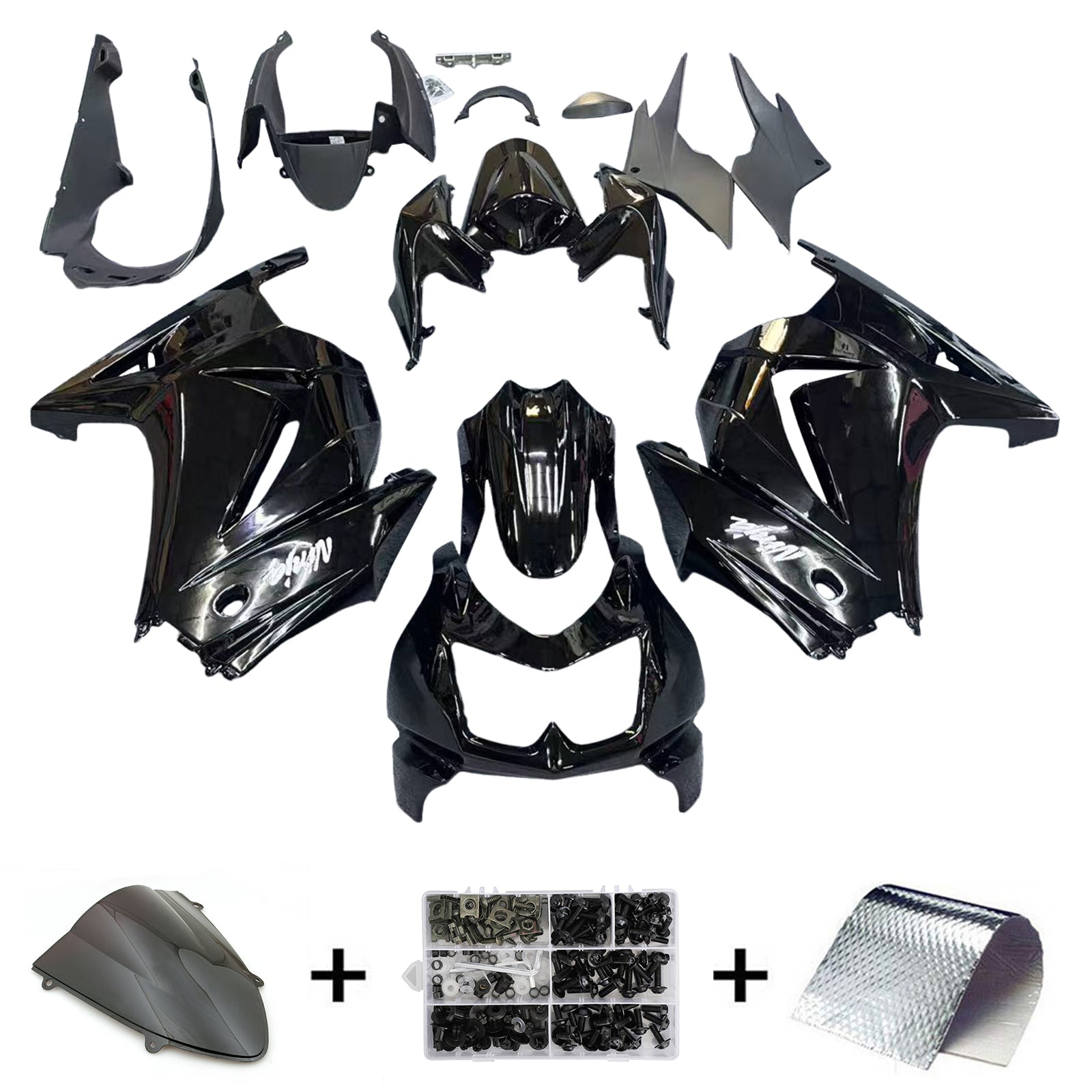 Amotopart Kawasaki EX250 Ninja250R 2008-2012 Black Style1 Fairing Kit