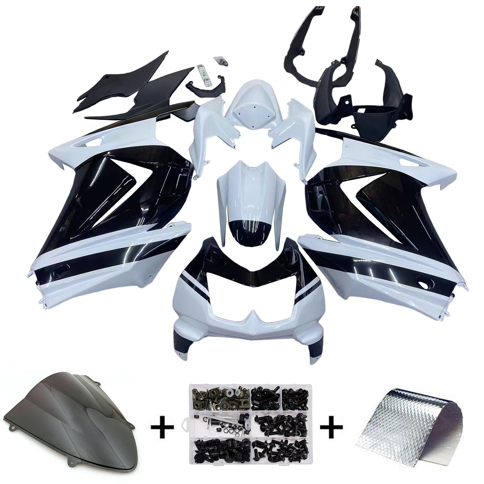 Amotopart Kawasaki EX250 Ninja250R 2008-2012 White&Black Style1 Fairing Kit