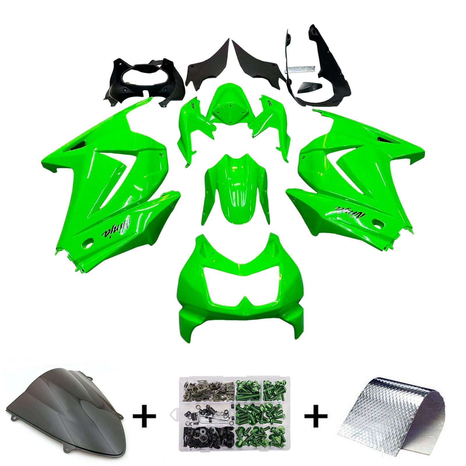 Amotopart Kawasaki EX250 Ninja250R 2008–2012 grünes Verkleidungsset