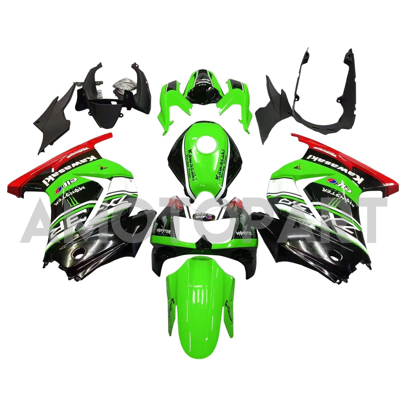 Amotopart Kawasaki Ex250 ninja250r 2008-2012 Green & Black Style1 Fairing Kit