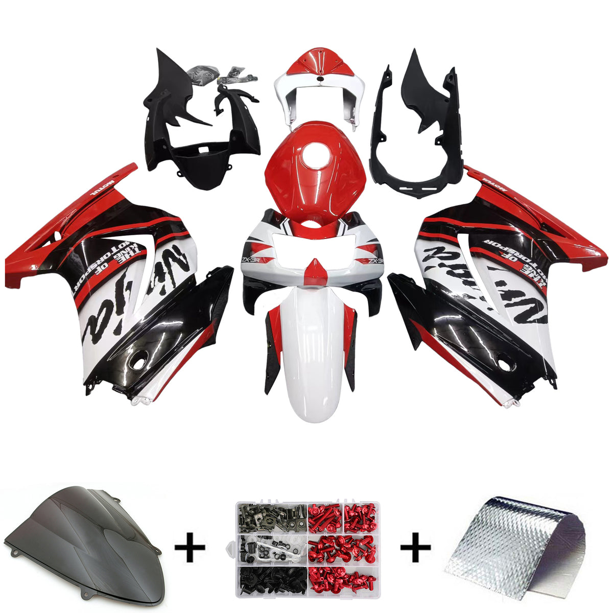 Amotopart Kawasaki EX250 Ninja250R 2008-2012 Kit de carénage rouge et noir