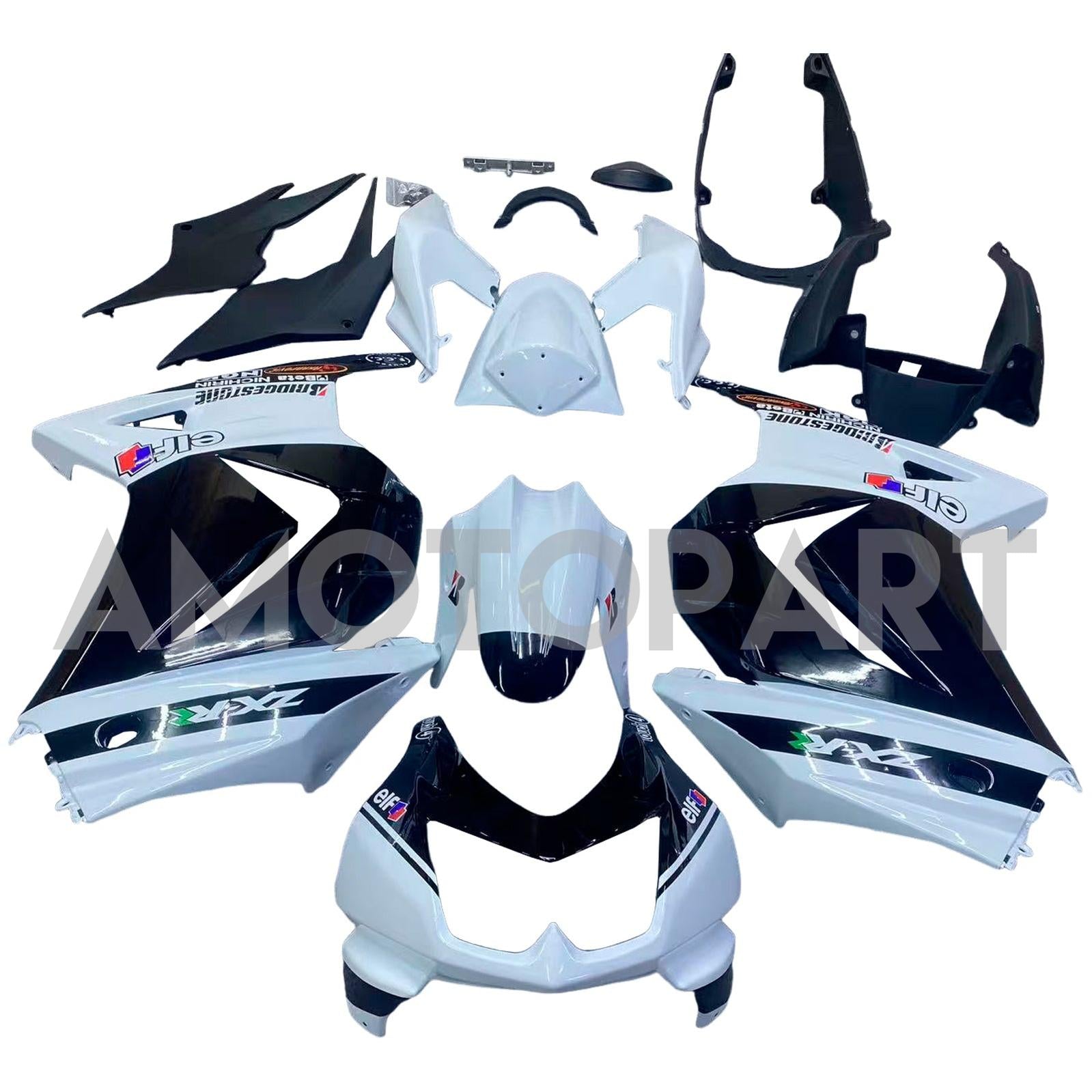Amotopart 2008-2012 Kit carena Kawasaki EX250 Ninja250R bianco e nero