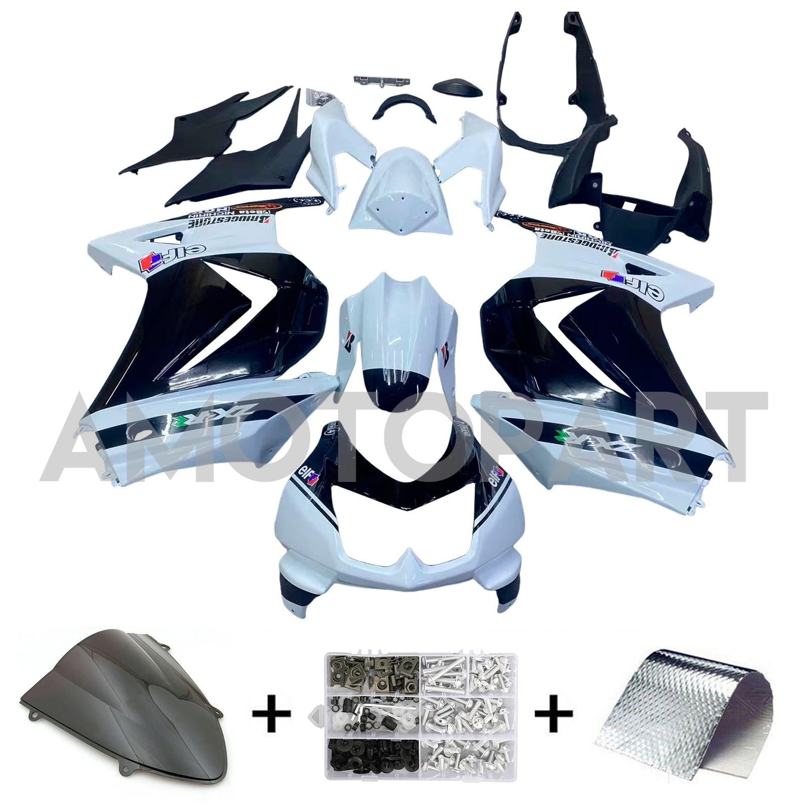 Amotopart 2008-2012 Kit carena Kawasaki EX250 Ninja250R bianco e nero