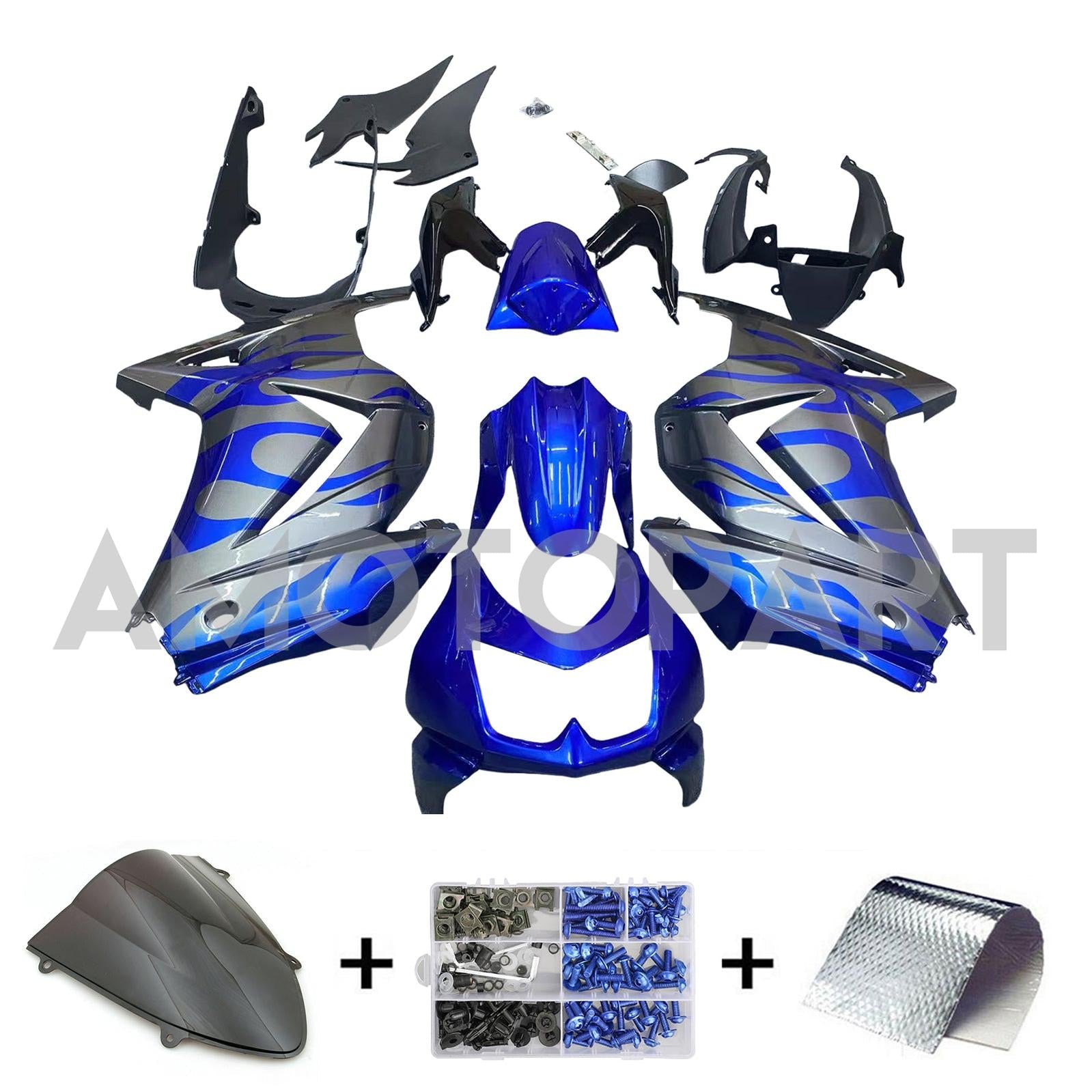Amotopart 2008-2012 Kit carena Kawasaki EX250 Ninja 250R blu grigio