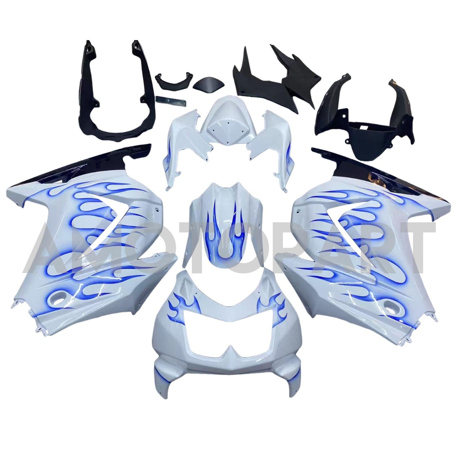 Amotopart 2008–2012 Kawasaki EX250 Ninja250R, Weiß&Blaues Verkleidungskit