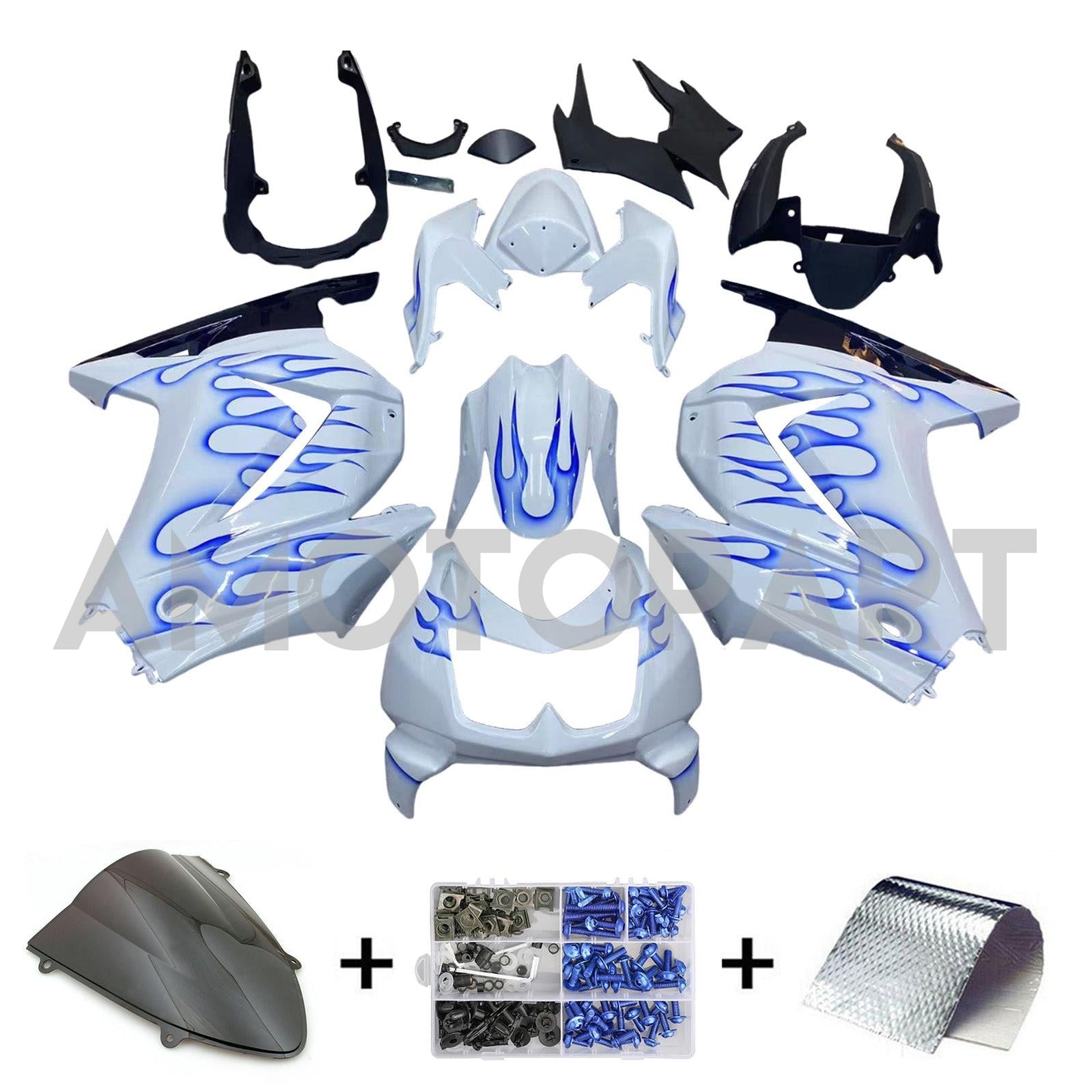 Amotopart 2008–2012 Kawasaki EX250 Ninja250R, Weiß&Blaues Verkleidungskit