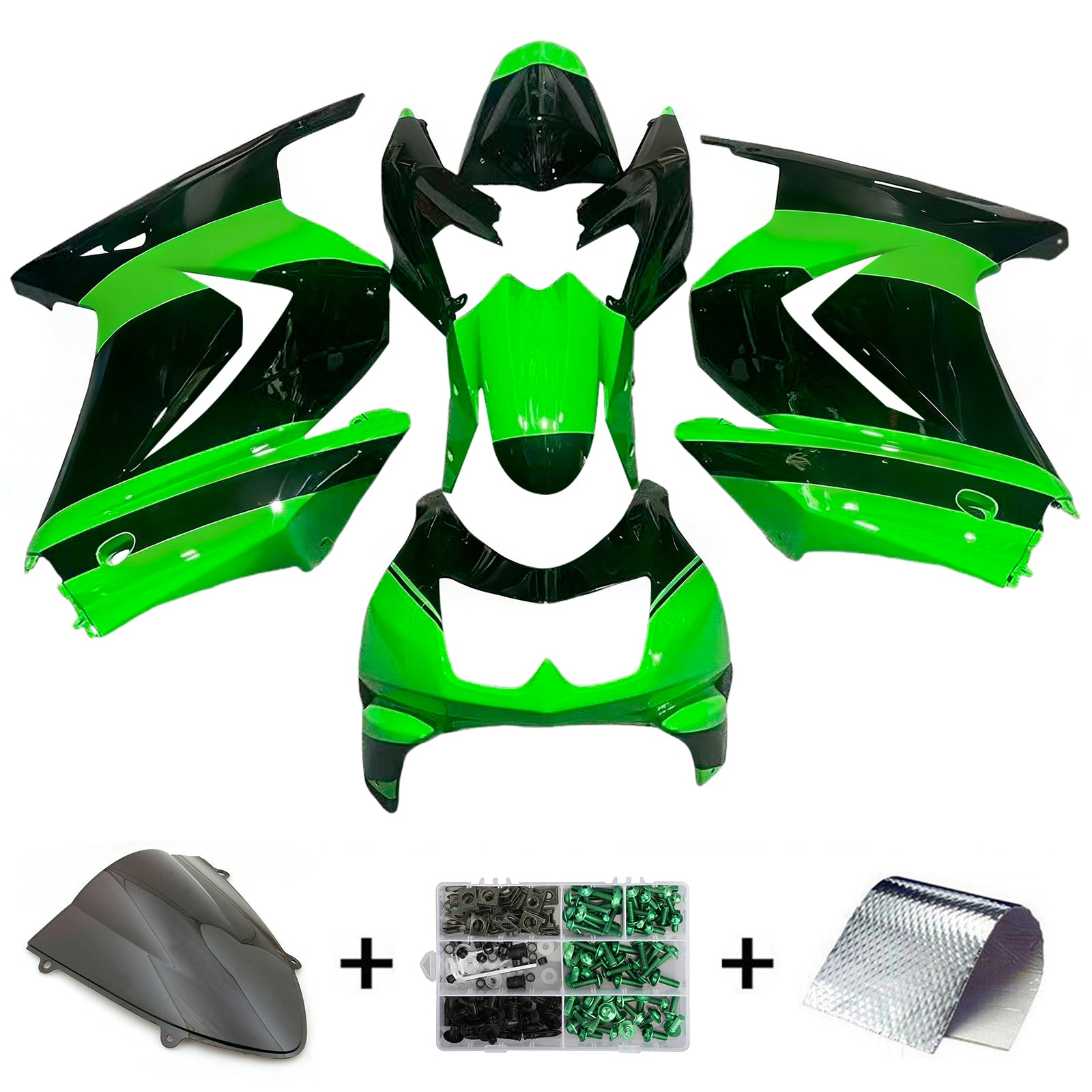 Amotopart 2008-2012 Kawasaki EX250 Ninja250R Green&BlackStyle2 Fairing Kit