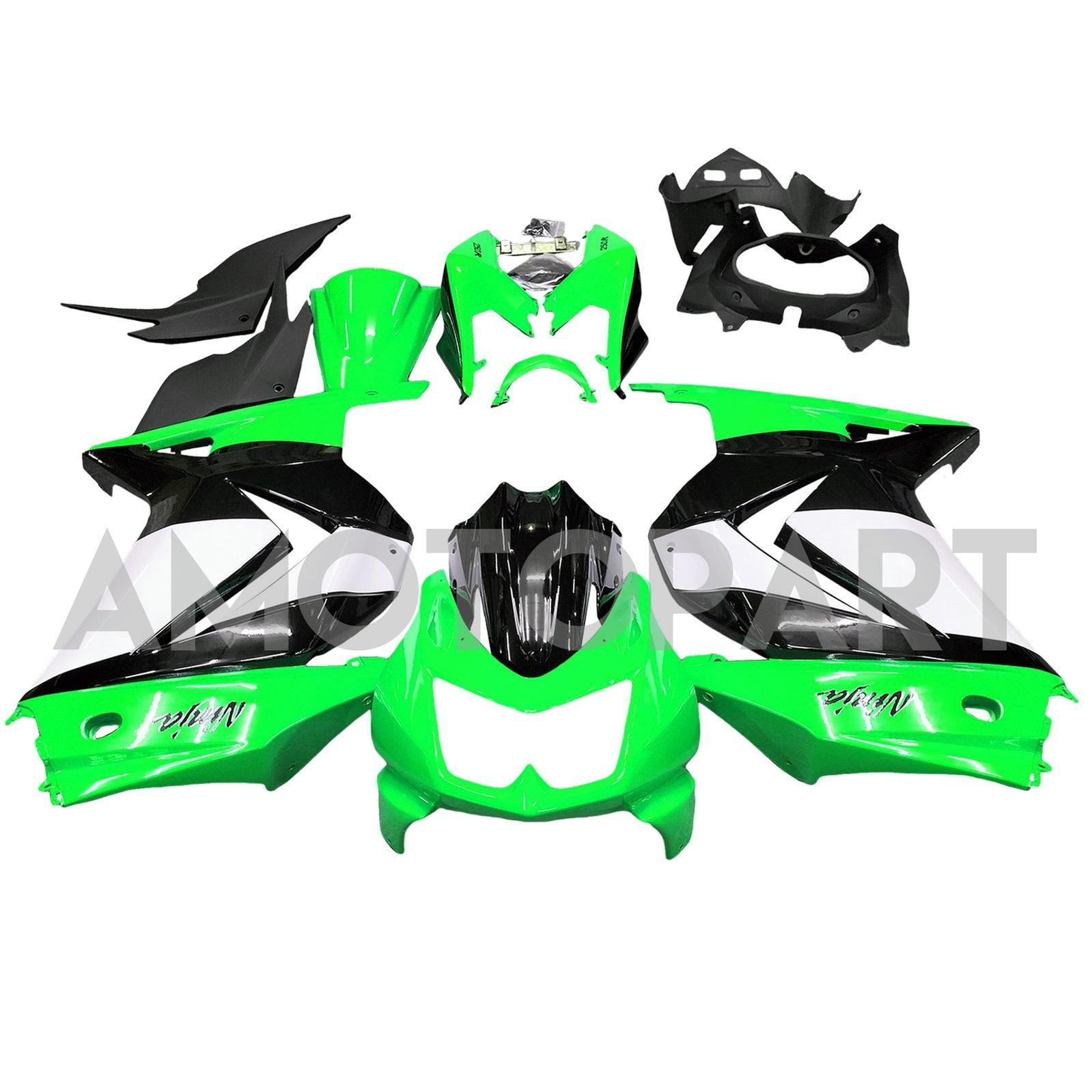 Amotopart 2008-2012 Kawasaki EX250 Ninja250R Green & Black Style3 Fairing Kit