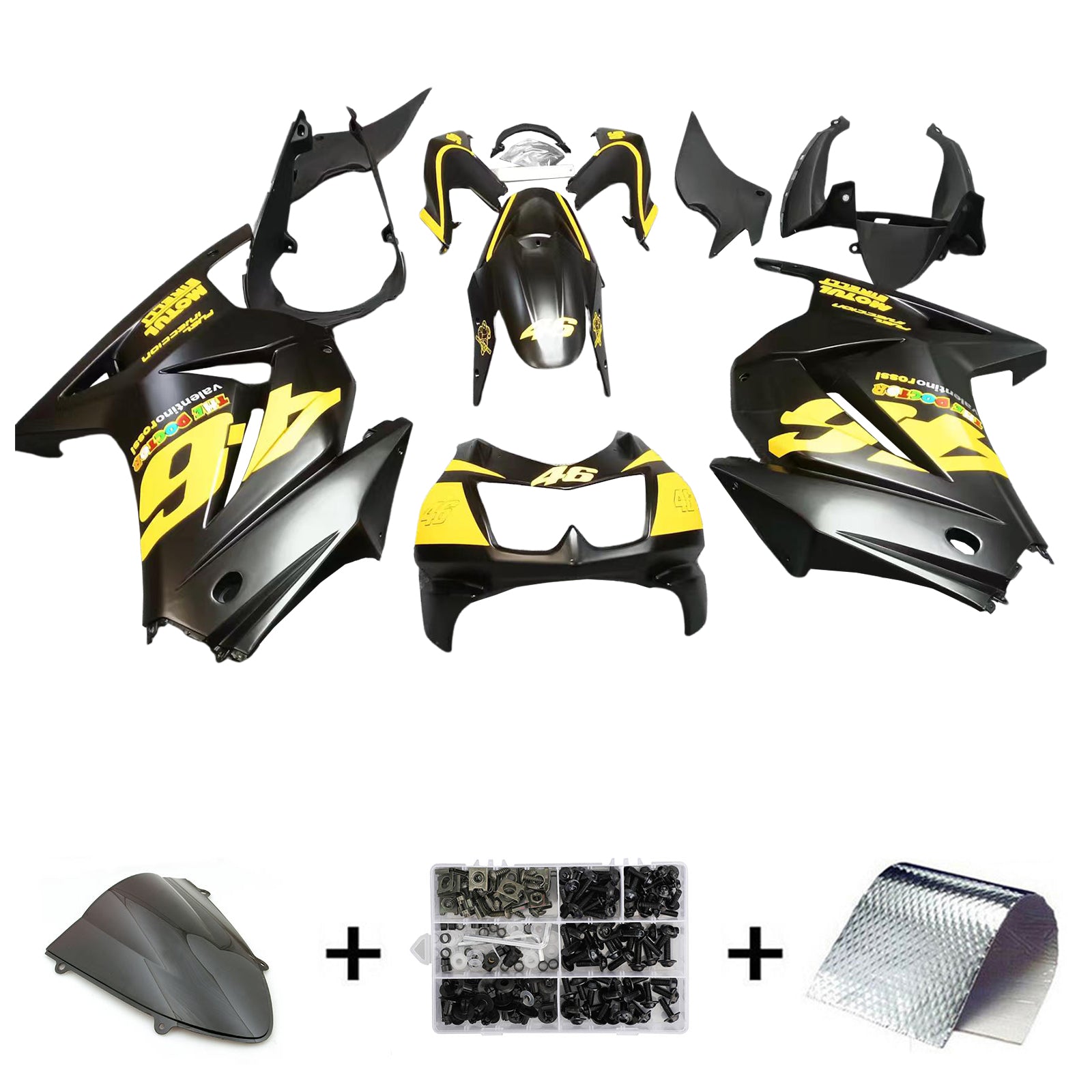 Amotopart 2008-2012 Kawasaki Ex250 Ninja250R Black & Yellow Fairing Kit