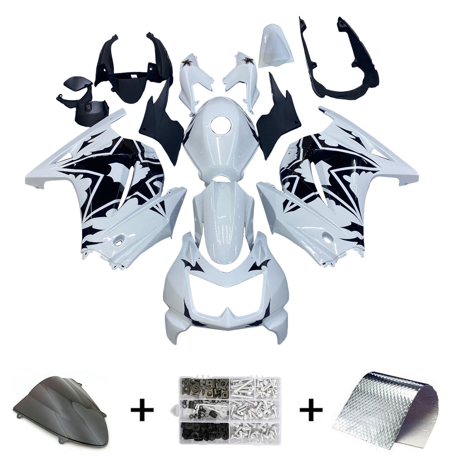 Amotopart 2008-2012 Kawasaki EX250 Ninja250R White & Black Fairing Kit