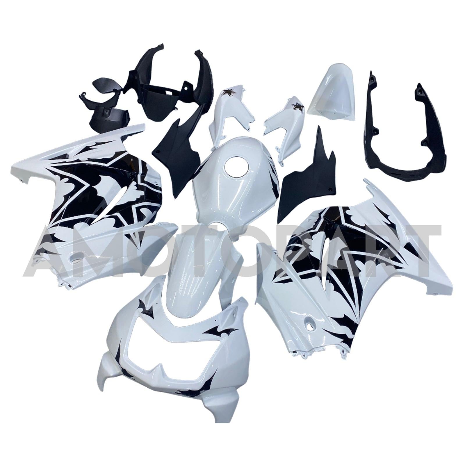 Amotopart 2008-2012 Kawasaki EX250 Ninja250R White & Black Fairing Kit