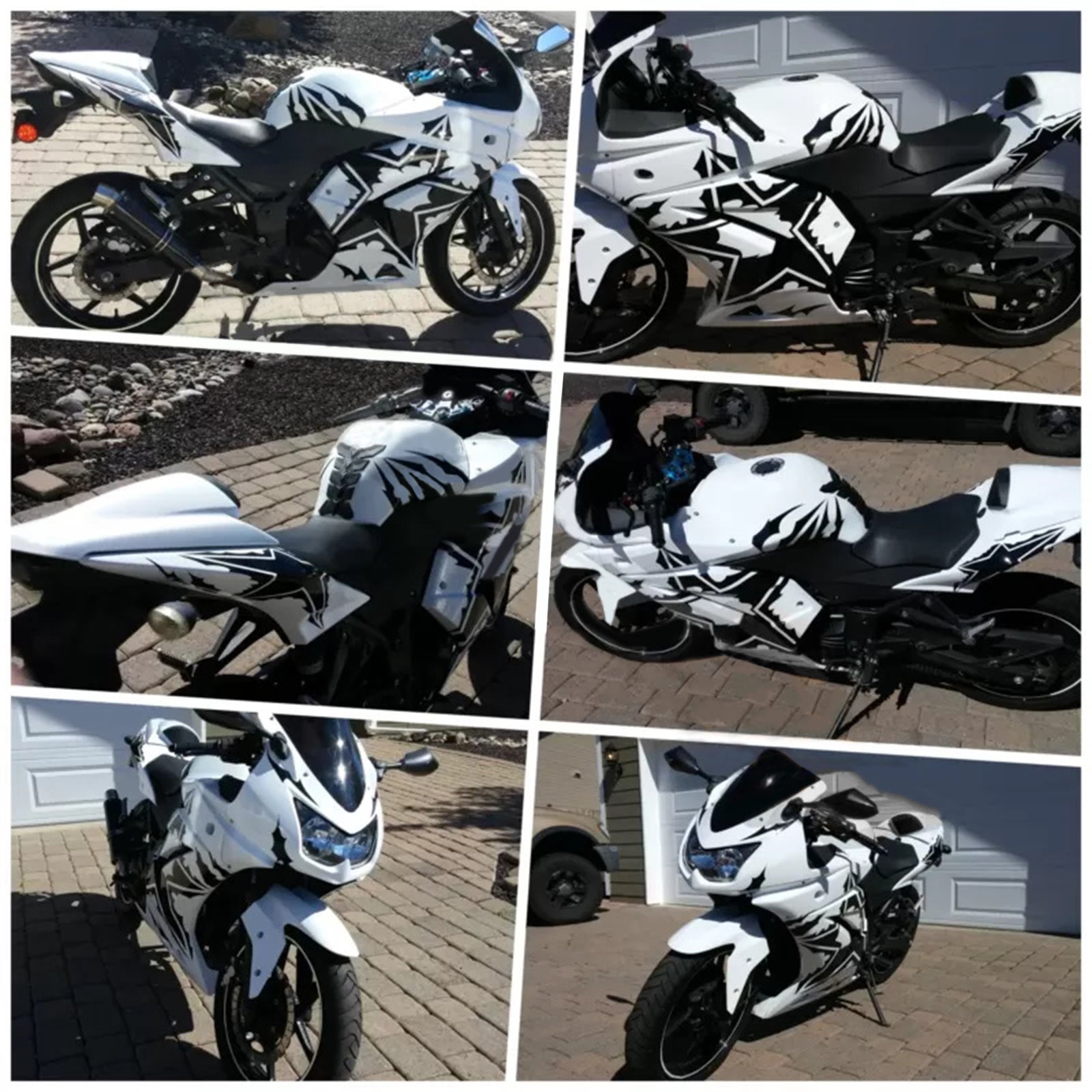 Amotopart 2008-2012 Kawasaki EX250 Ninja250R Kit de carénage blanc et noir