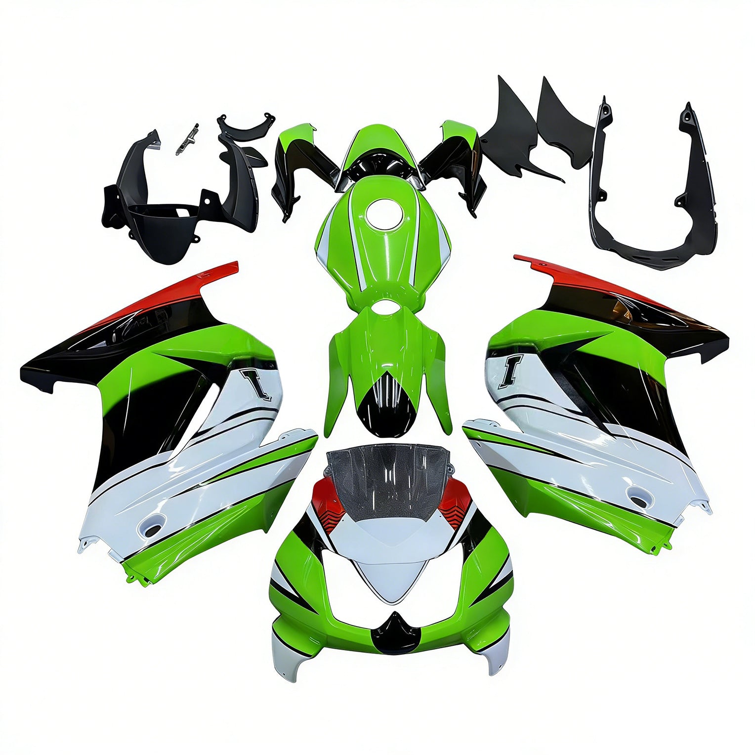 Amotopart 2008-2012 Kawasaki EX250 Ninja250R Black White Green  Fairing Kit