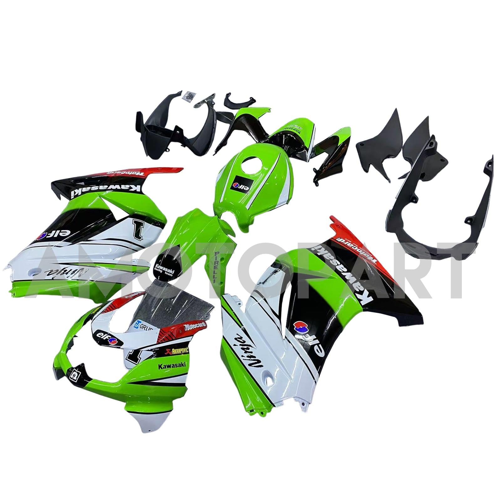 Amotopart 2008-2012 Kawasaki Ex250 Ninja250r Black White Green Fairring Kit