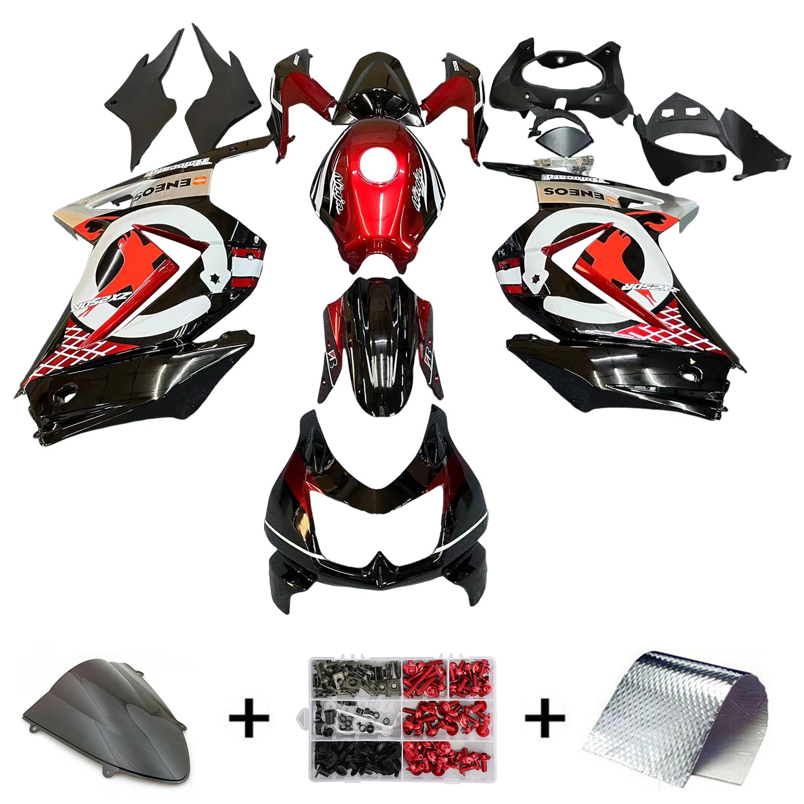Amotopart 2008-2012 Kawasaki EX250 Ninja250R Black & Red Fairing Kit