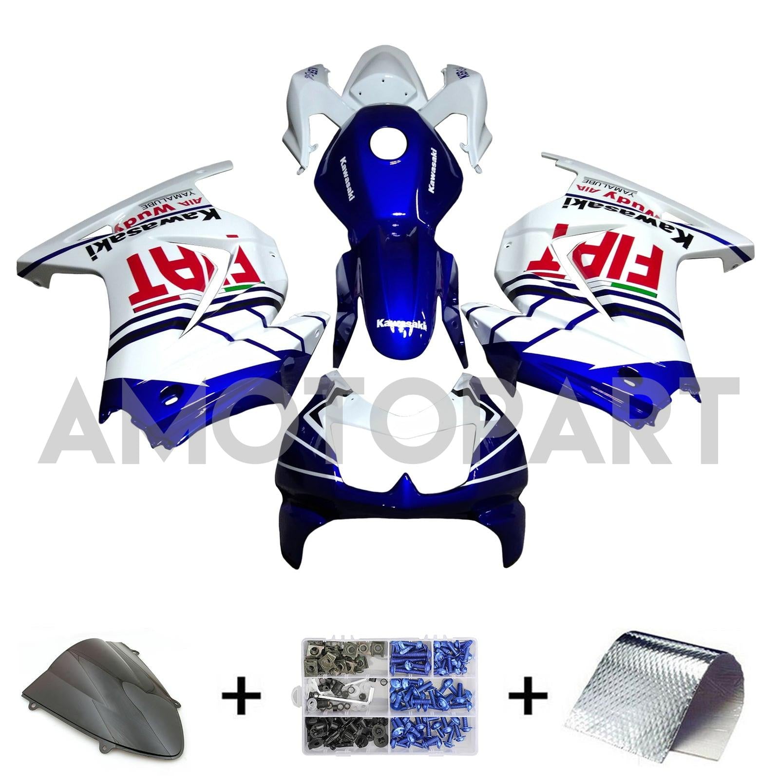 Amotopart 2008-2012 Kawasaki EX250 Ninja250R Kit de carenado negro blanco azul y rojo