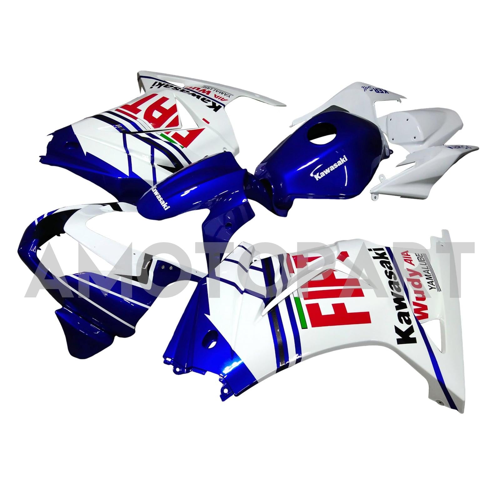 Amotopart 2008-2012 Kawasaki EX250 Ninja250R Kit de carenado negro blanco azul y rojo