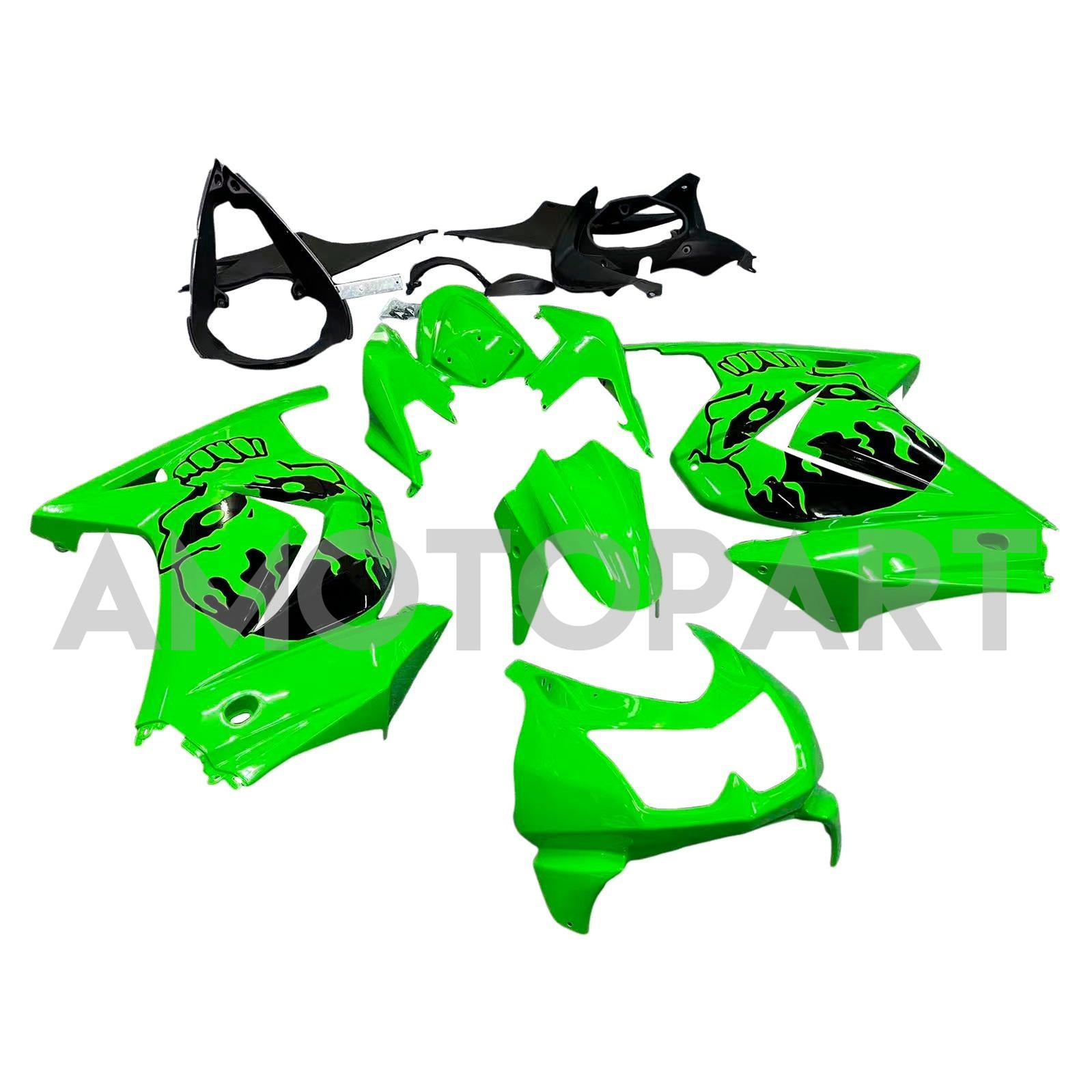 Amotopart 2008-2012 Kawasaki EX250 Ninja250R Vert & Kit de carénage noir