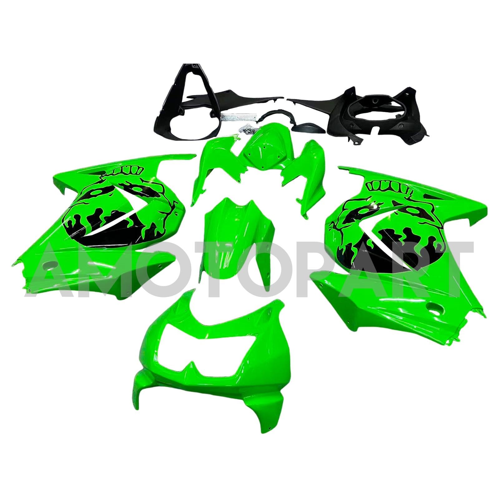 Amotopart 2008-2012 Kawasaki EX250 Ninja250R Vert & Kit de carénage noir