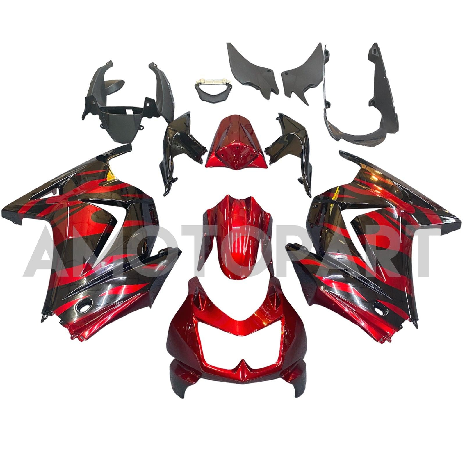 Amotopart 2008-2012 Kawasaki EX250 Ninja250R Noir & Kit de carénage rouge