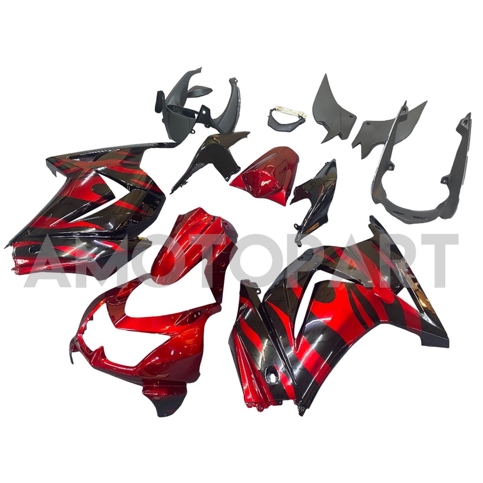 Amotopart 2008-2012 Kawasaki EX250 Ninja250R Black & Red Fairing Kit