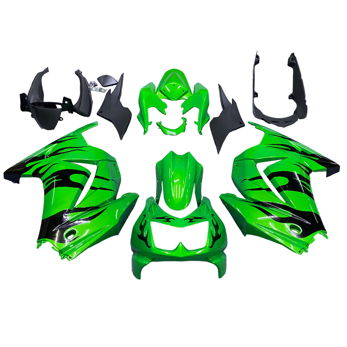 Amotopart 2008-2012 Kawasaki EX250 Ninja250R Kit de carénage noir et vert