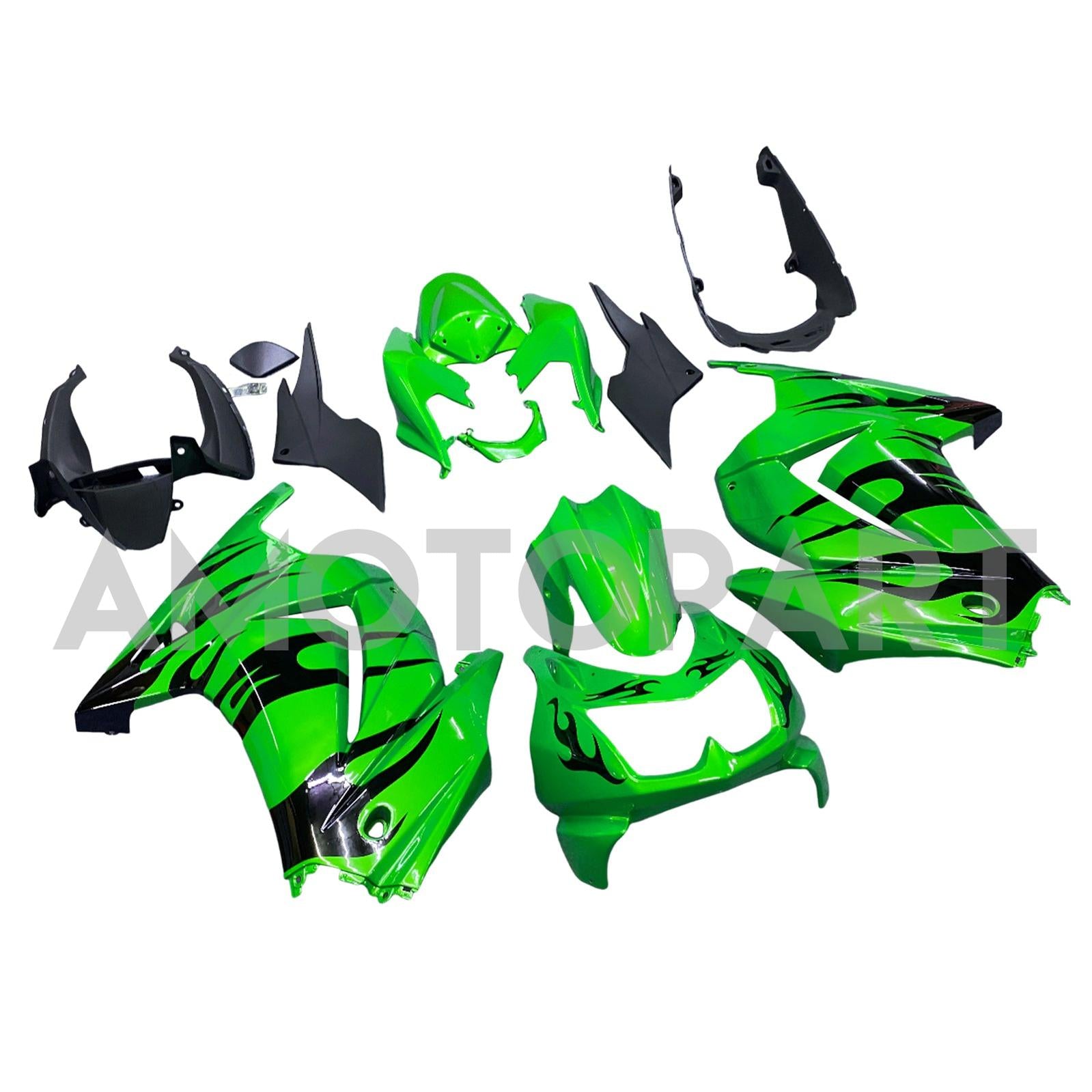 Amotopart 2008-2012 Kawasaki EX250 Ninja250R Green Black Fairing Kit