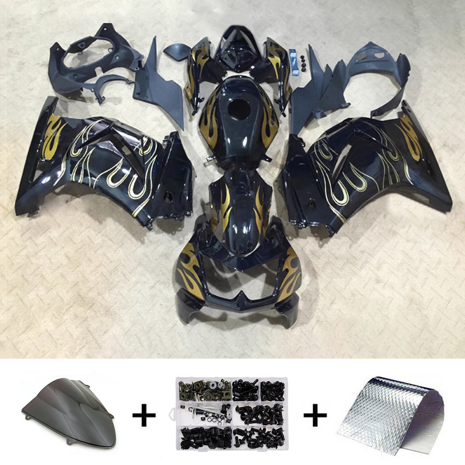 Amotopart 2008-2012 Kit carena Kawasaki EX250/Ninja250R nero marrone