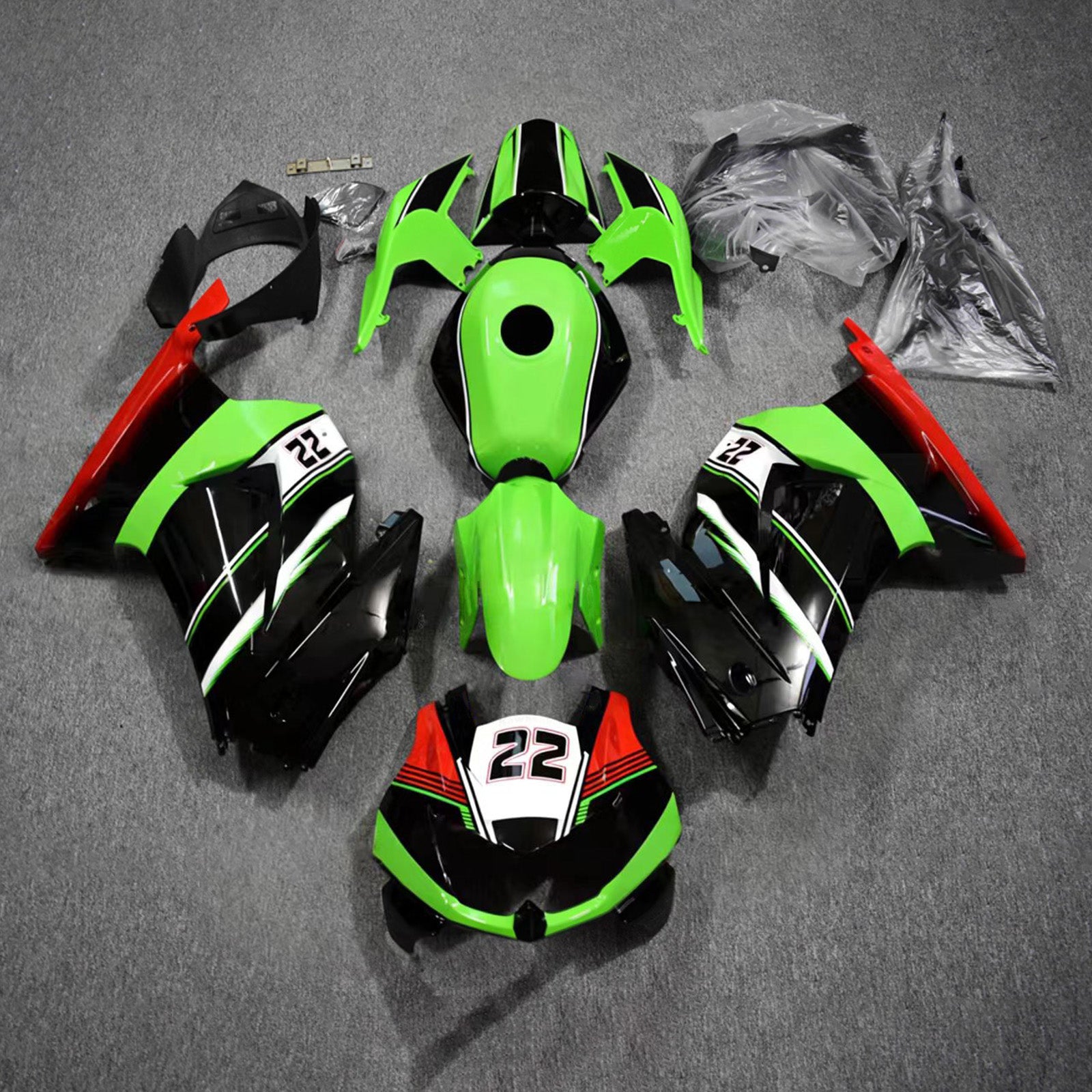 Amotopart 2008-2012 Kawasaki EX250/Ninja250R Kit de carenado verde negro blanco rojo