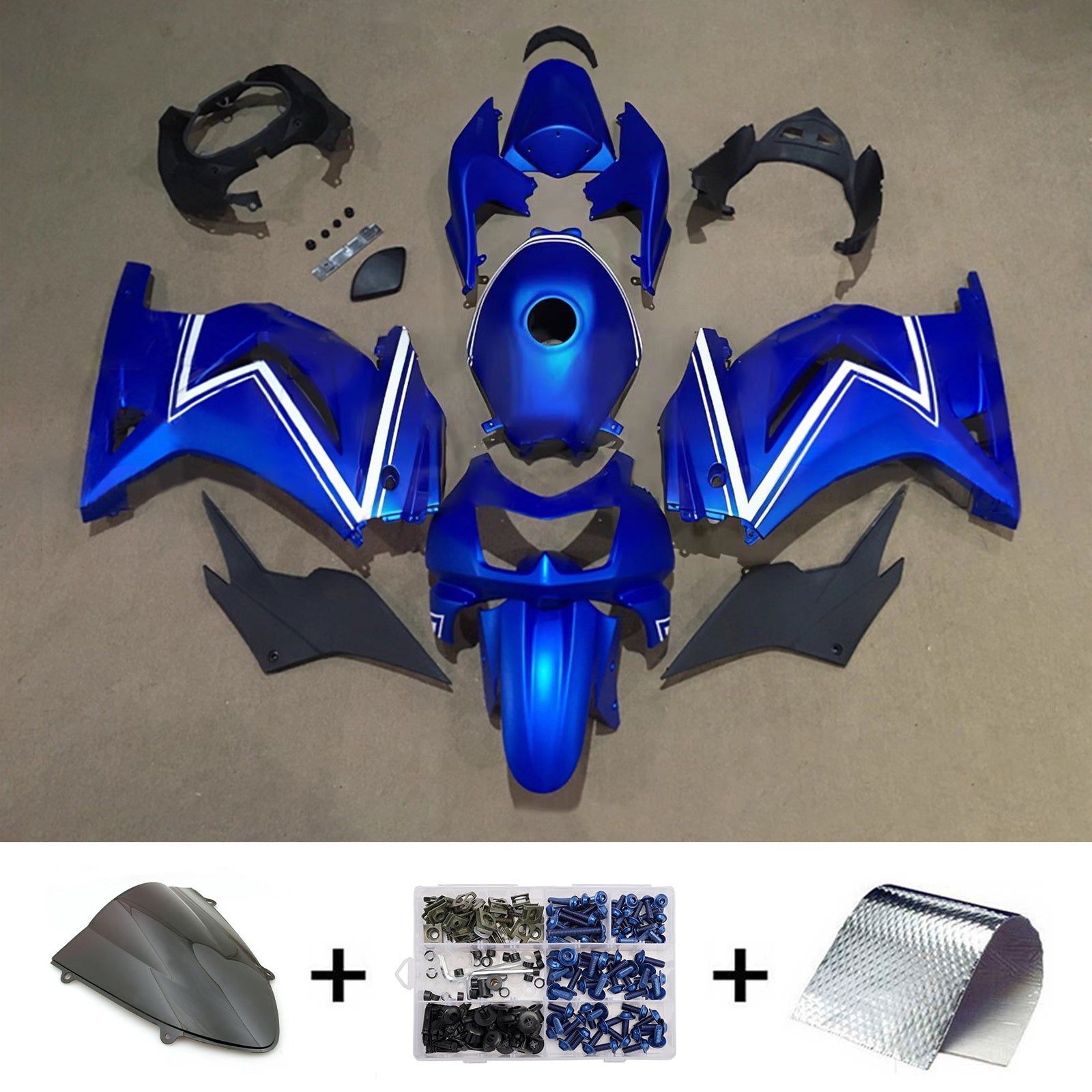 Amotopart 2008-2012 Kawasaki EX250/Ninja250R blauw-witte streep kuipset