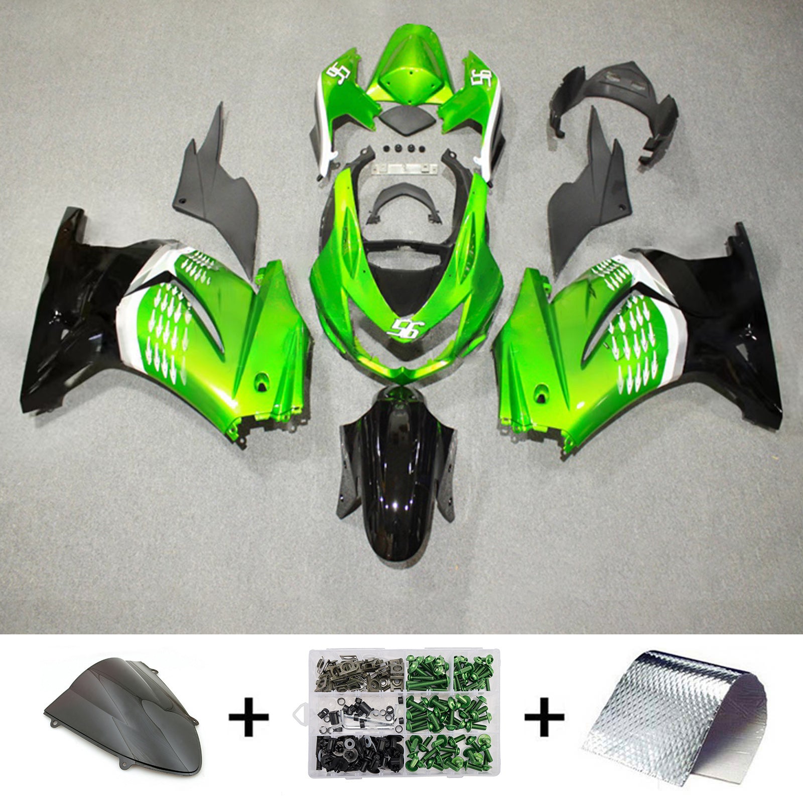 Amotopart 2008-2012 Kawasaki EX250/Ninja250R Kit de carenado verde negro blanco
