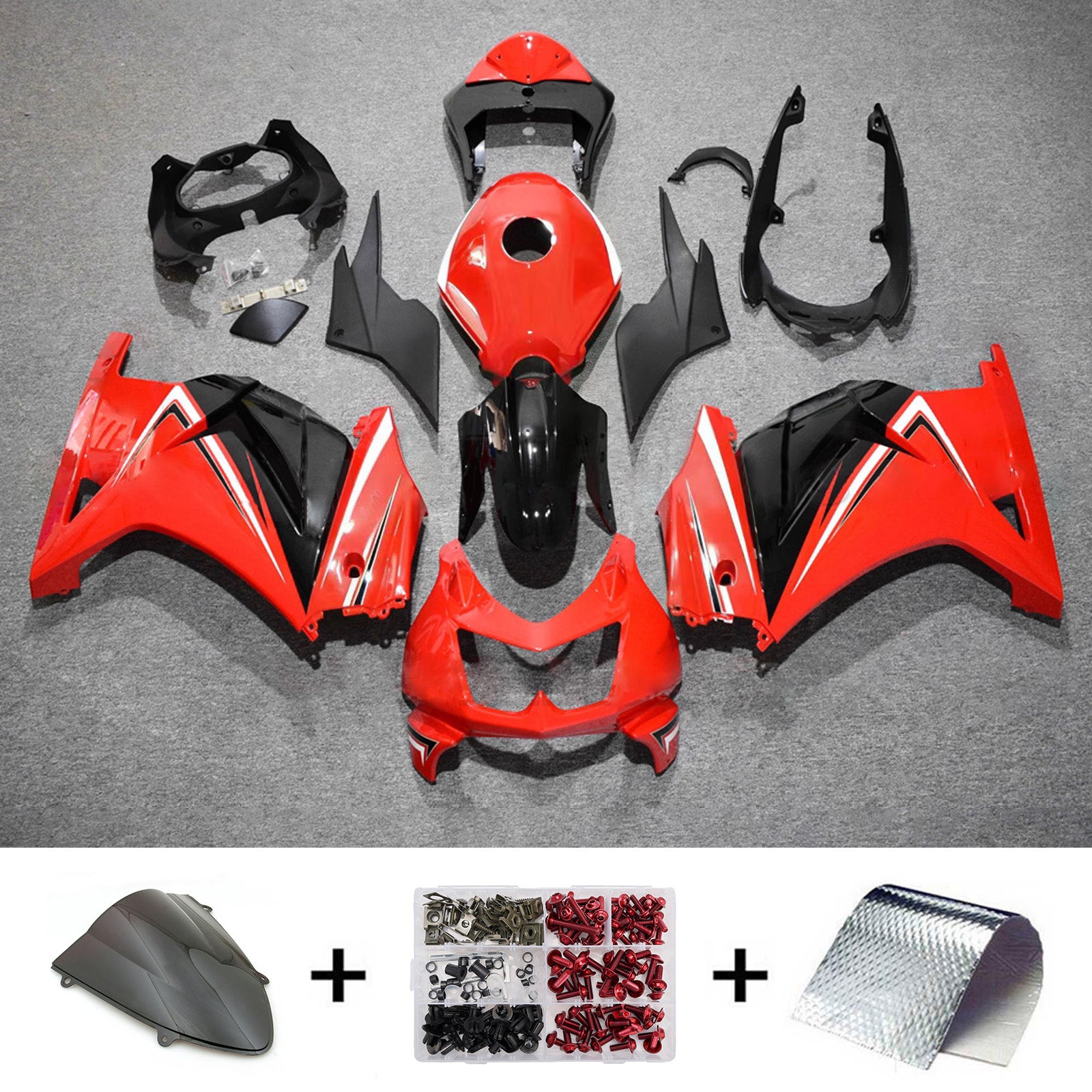 Amotopart 2008-2012 Kawasaki EX250/Ninja250R Rood Zwart Wit Kuipset