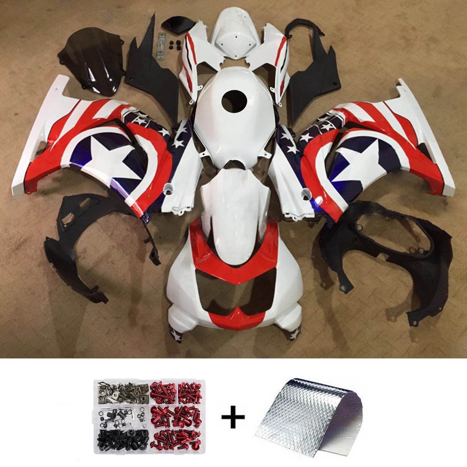Amotopart 2008-2012 Kawasaki EX250/Ninja250R Rood Zwart Wit Kuipset