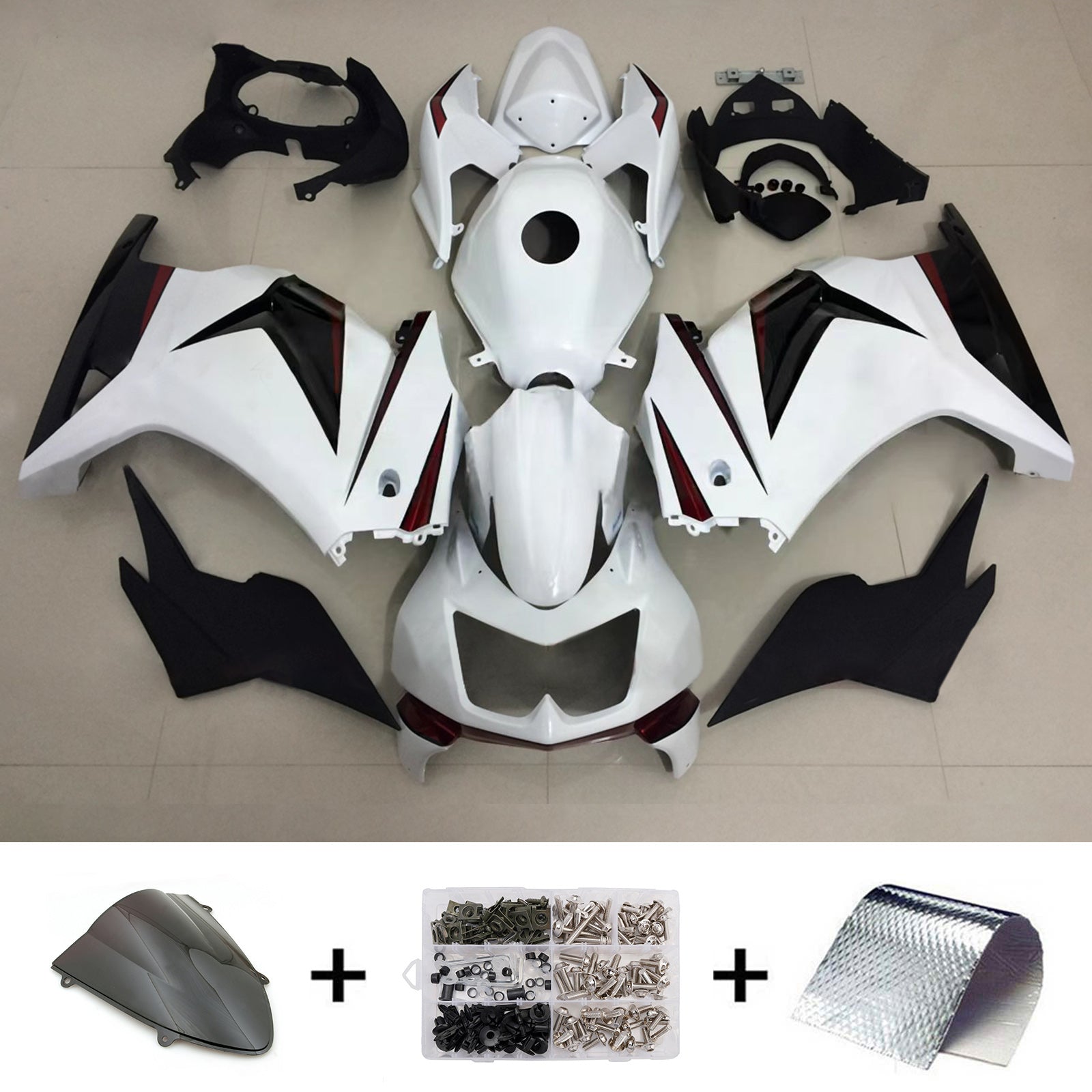 Amotopart 2008-2012 Kawasaki EX250/Ninja250R Kit de carenado blanco negro