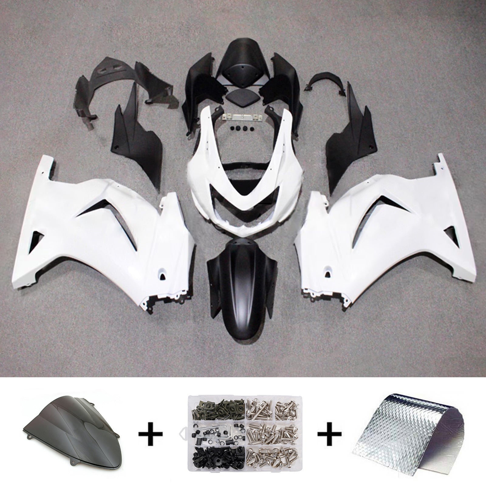 Amotopart 2008-2012 Kawasaki EX250/Ninja250R Blanco & Kit de carenado negro