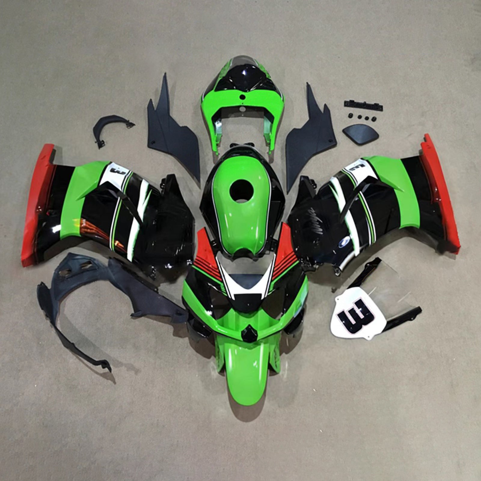 Amotopart 2008-2012 Kawasaki EX250/Ninja250R Kit de carenado negro verde rojo blanco