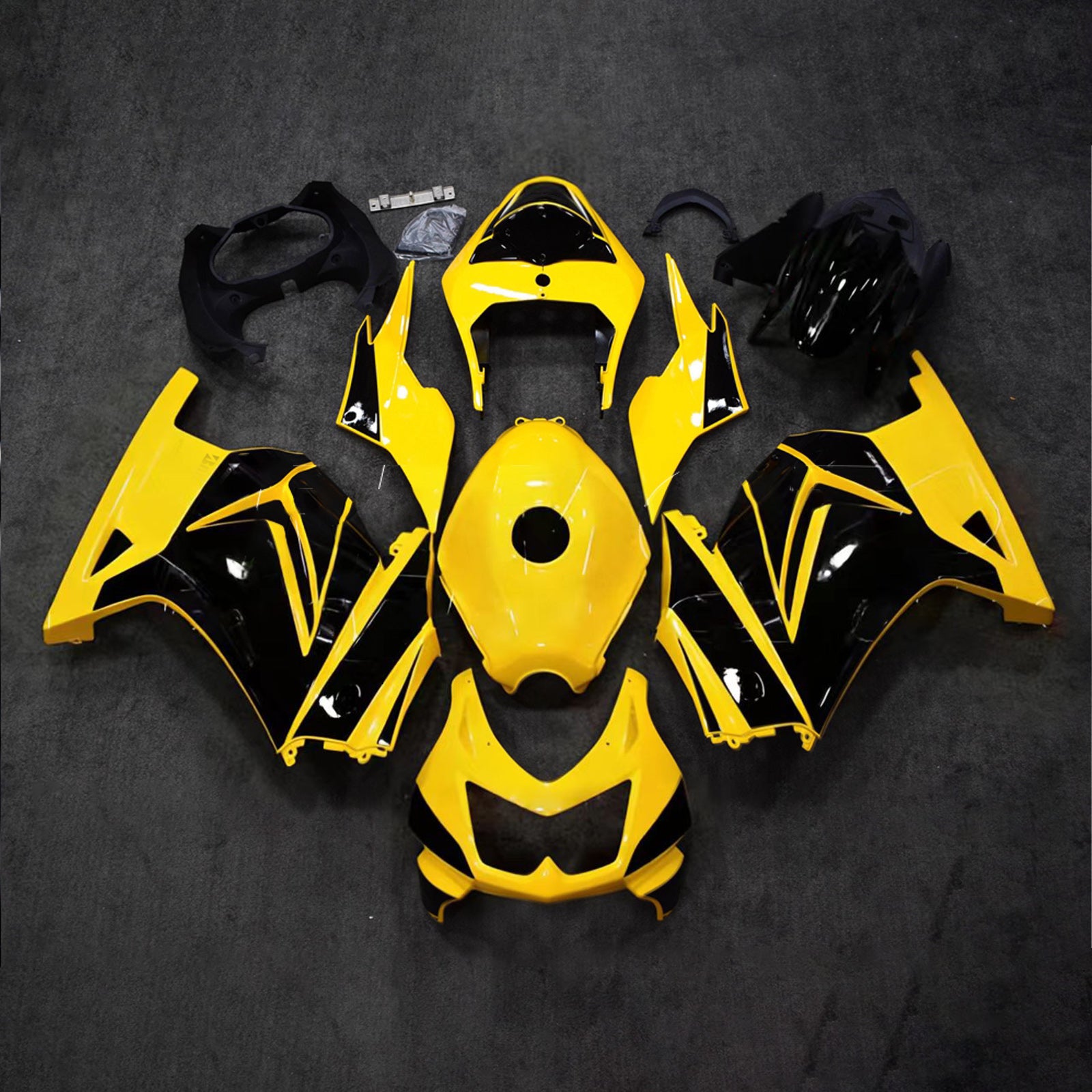 Amotopart 2008-2012 Kawasaki EX250/Ninja250R Kit de carenado negro amarillo