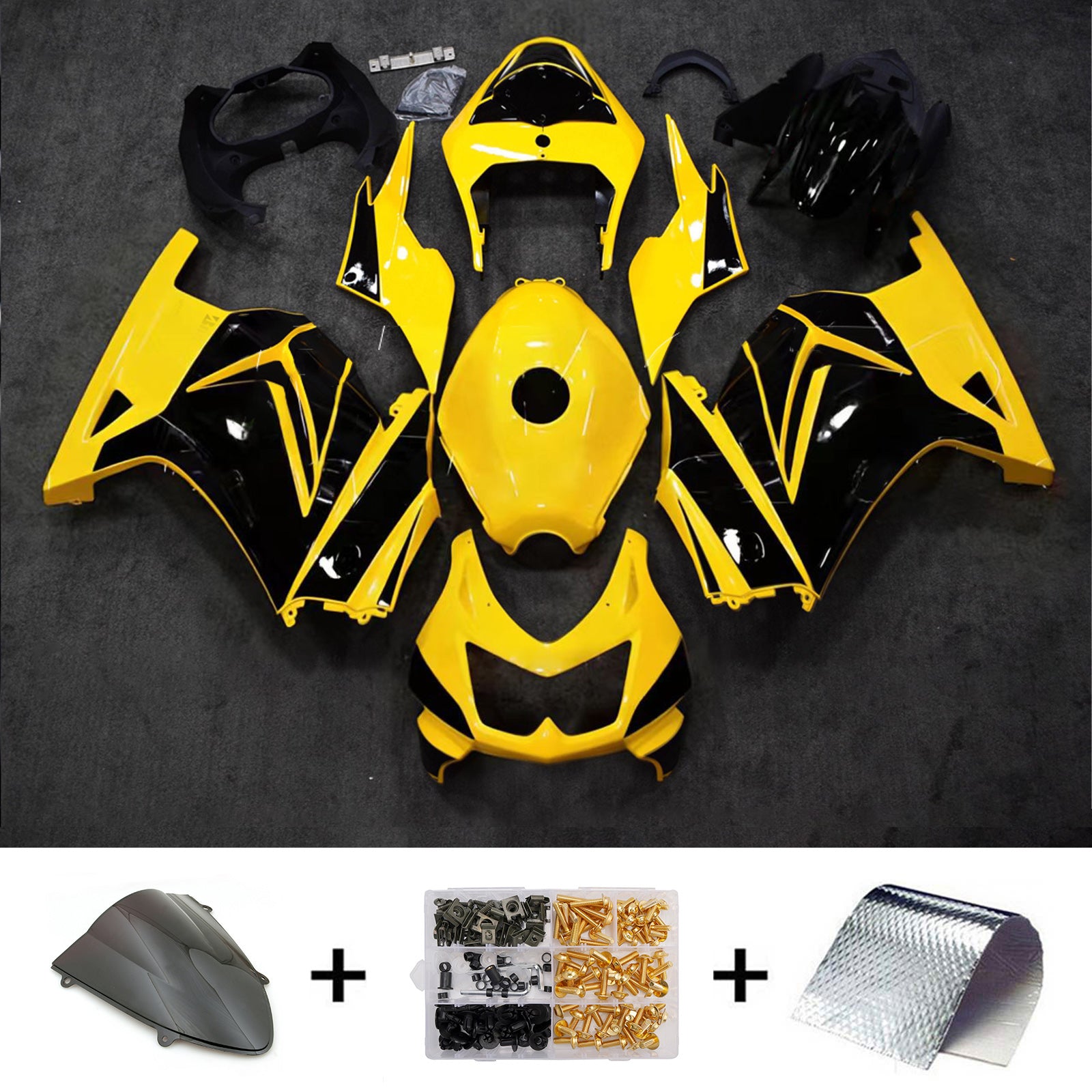 Amotopart 2008-2012 Kawasaki EX250/Ninja250R Kit de carenado negro amarillo